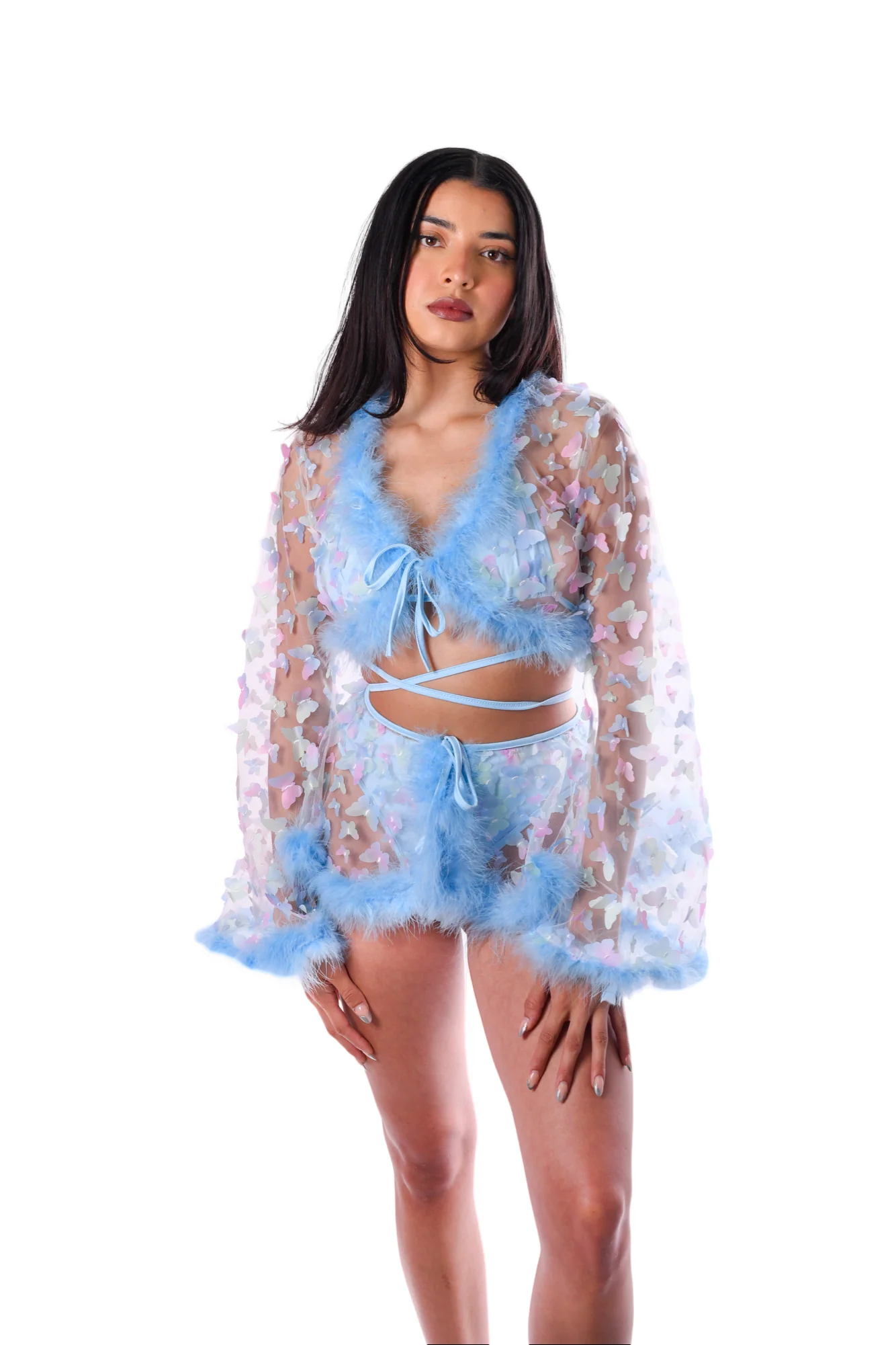 Blue Butterfly Fuzzy 3D Skirt - Image 2