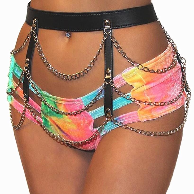 Black Angel Chain Leather Harness Skirt