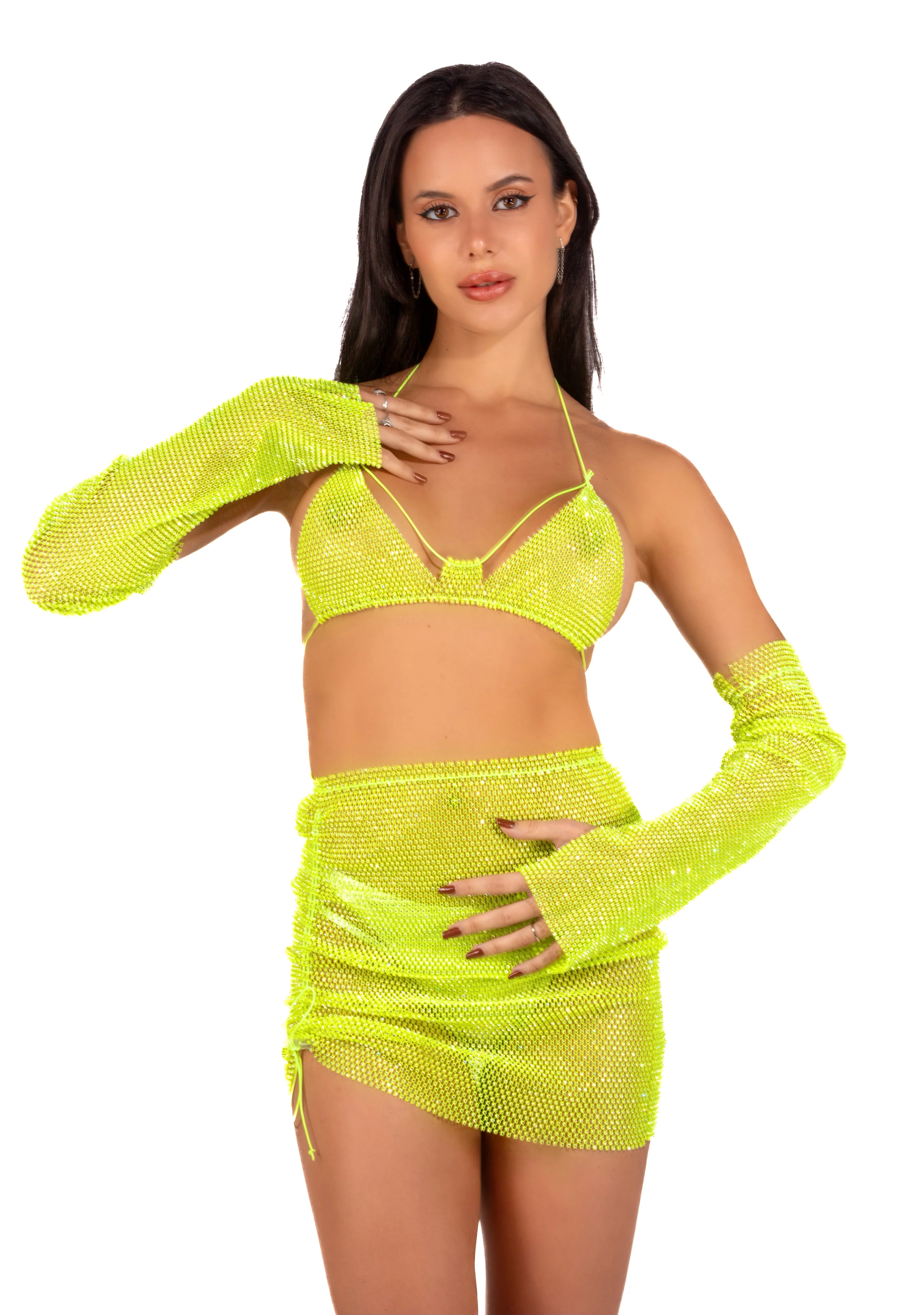 Mesh Fishnet Set - Neon Green (3 pcs) - Image 4