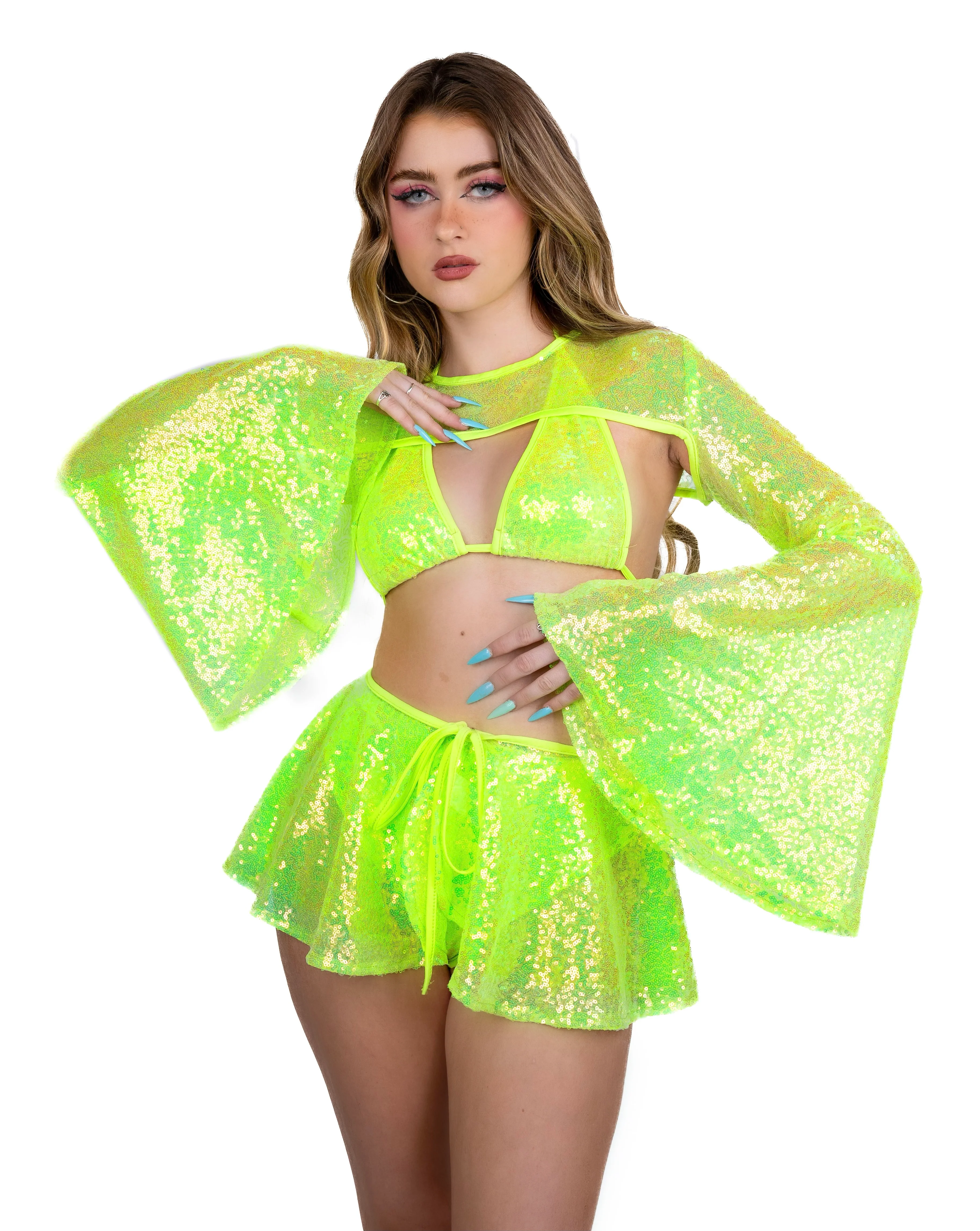 Lime Goddess Sequin Skirt - Image 2