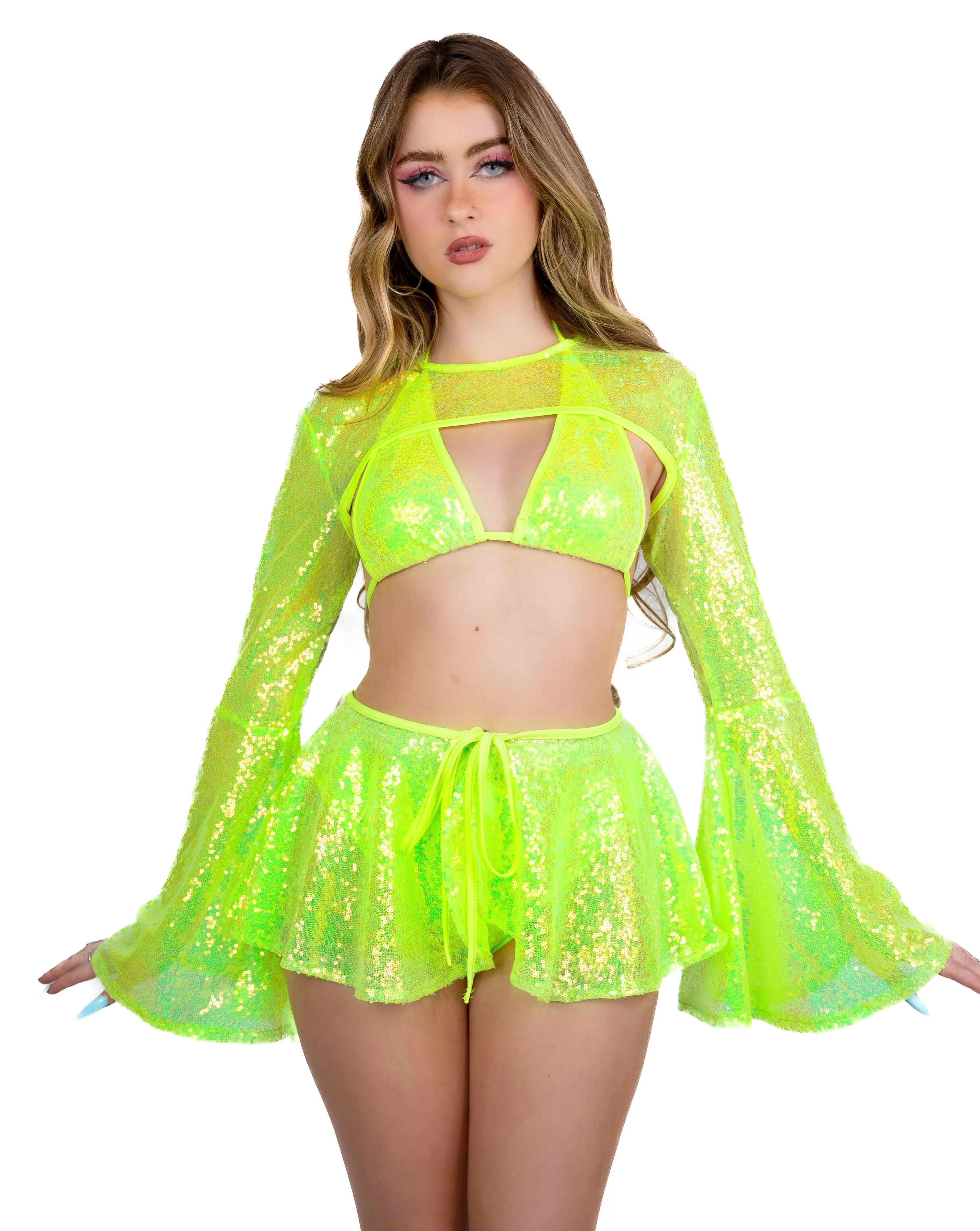 Lime Goddess Sequin Skirt - Image 3