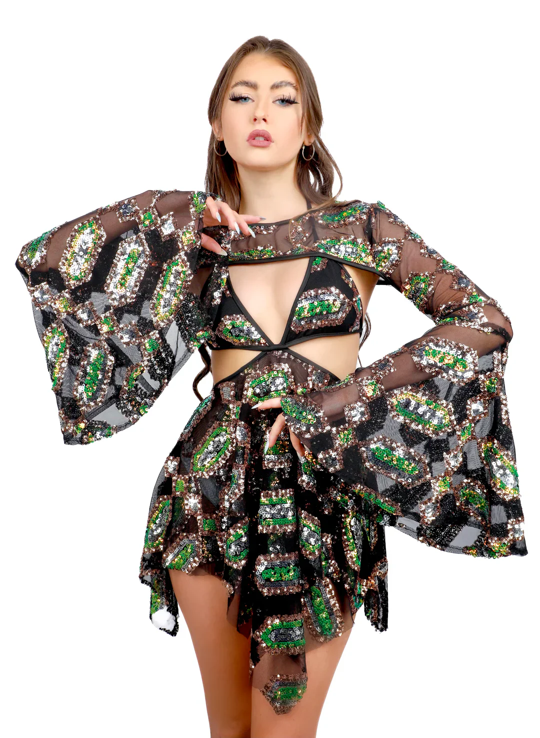 Black Obsidian Sequin Goddess Dress - Image 5