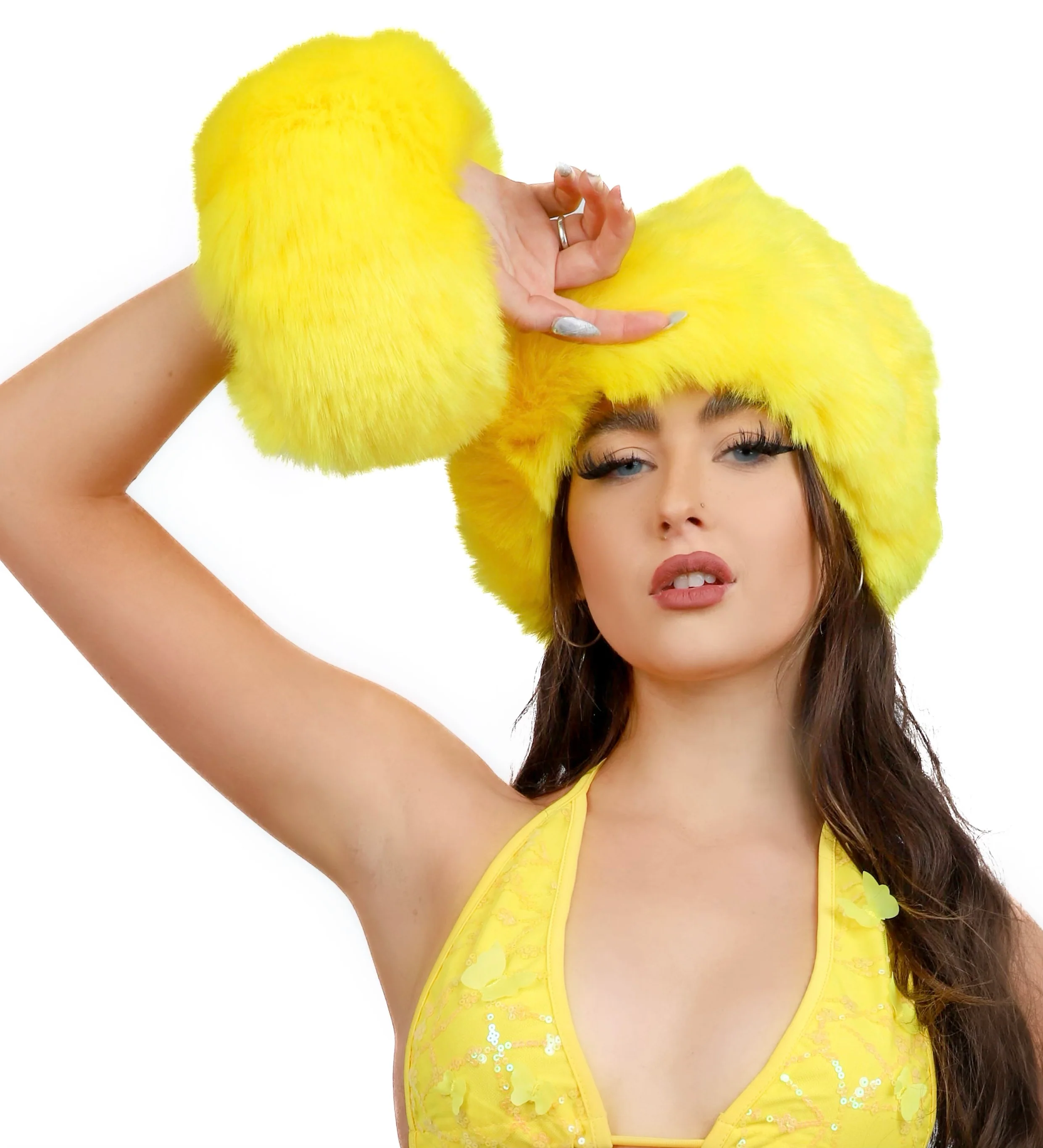 Fuzzy Yellow Wrist Cuffs - Image 2