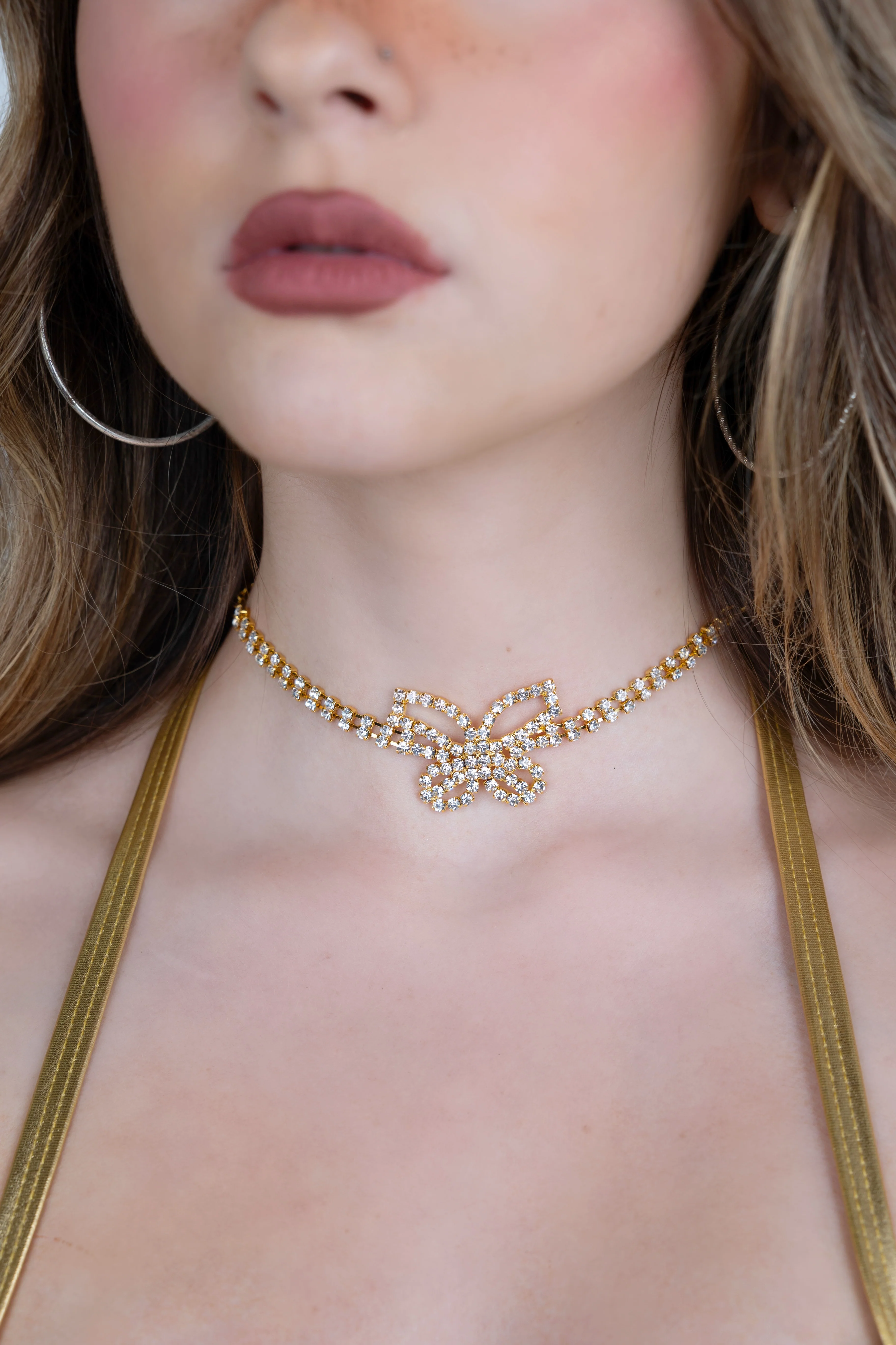 Gold Butterfly Chain Rhinestone Necklace - Image 2
