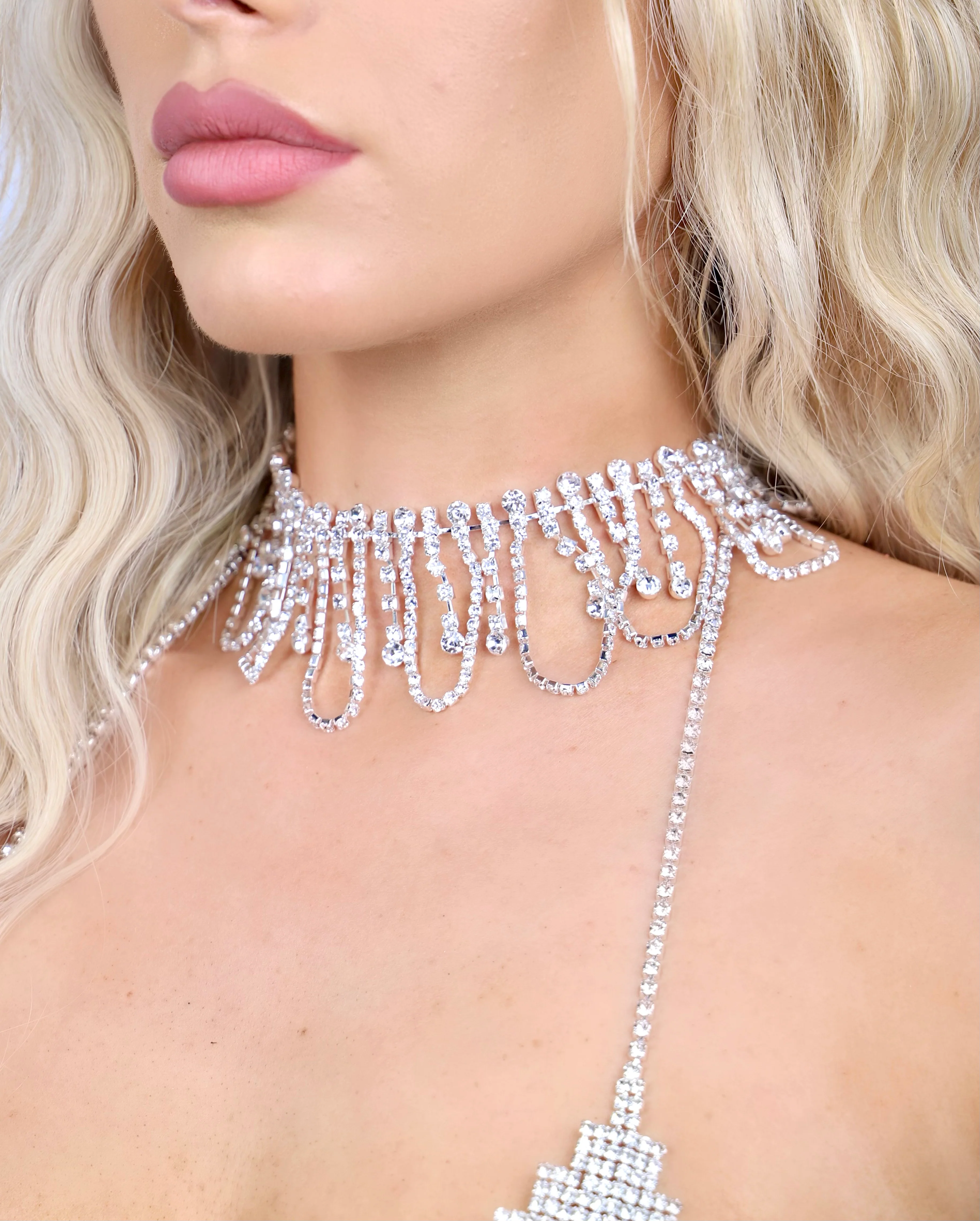 Silver Moonlight Rhinestone Necklace - Image 3