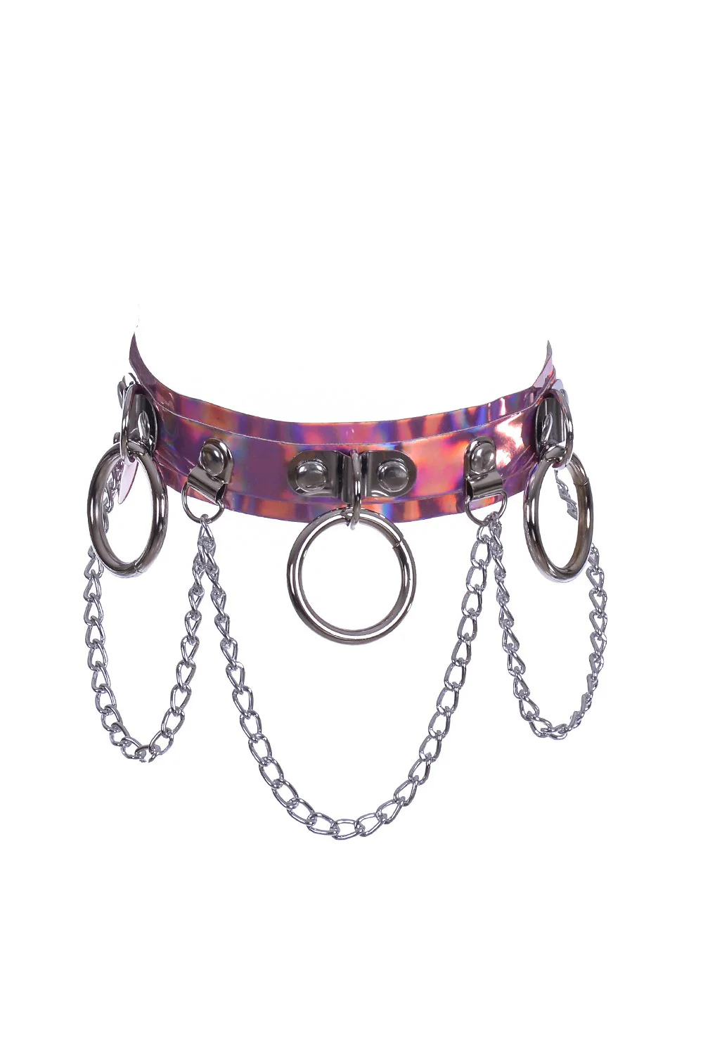 Hoop Chain Chocker in Baby Pink Hologram