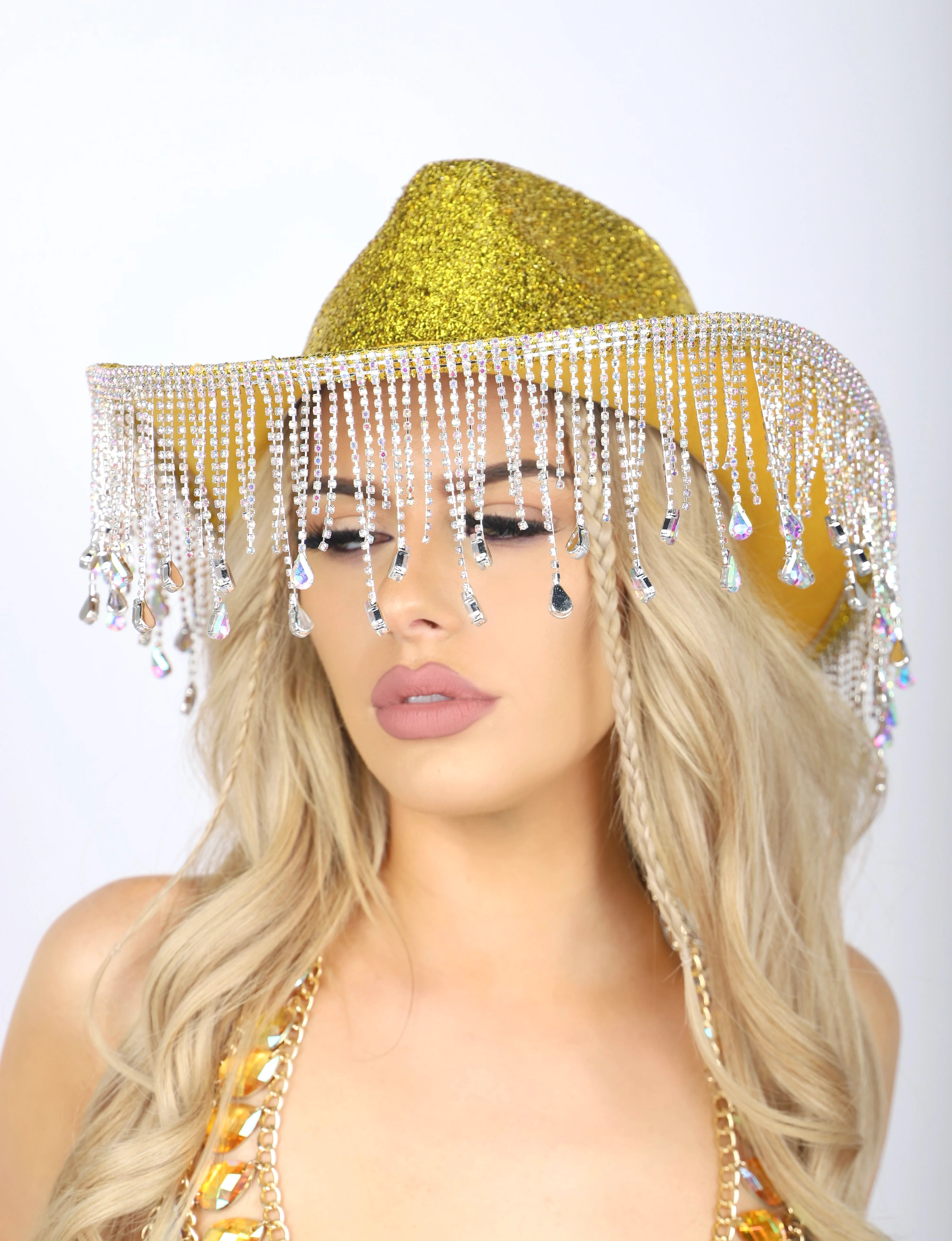 Gold Disco Rhinestone Festival Hat