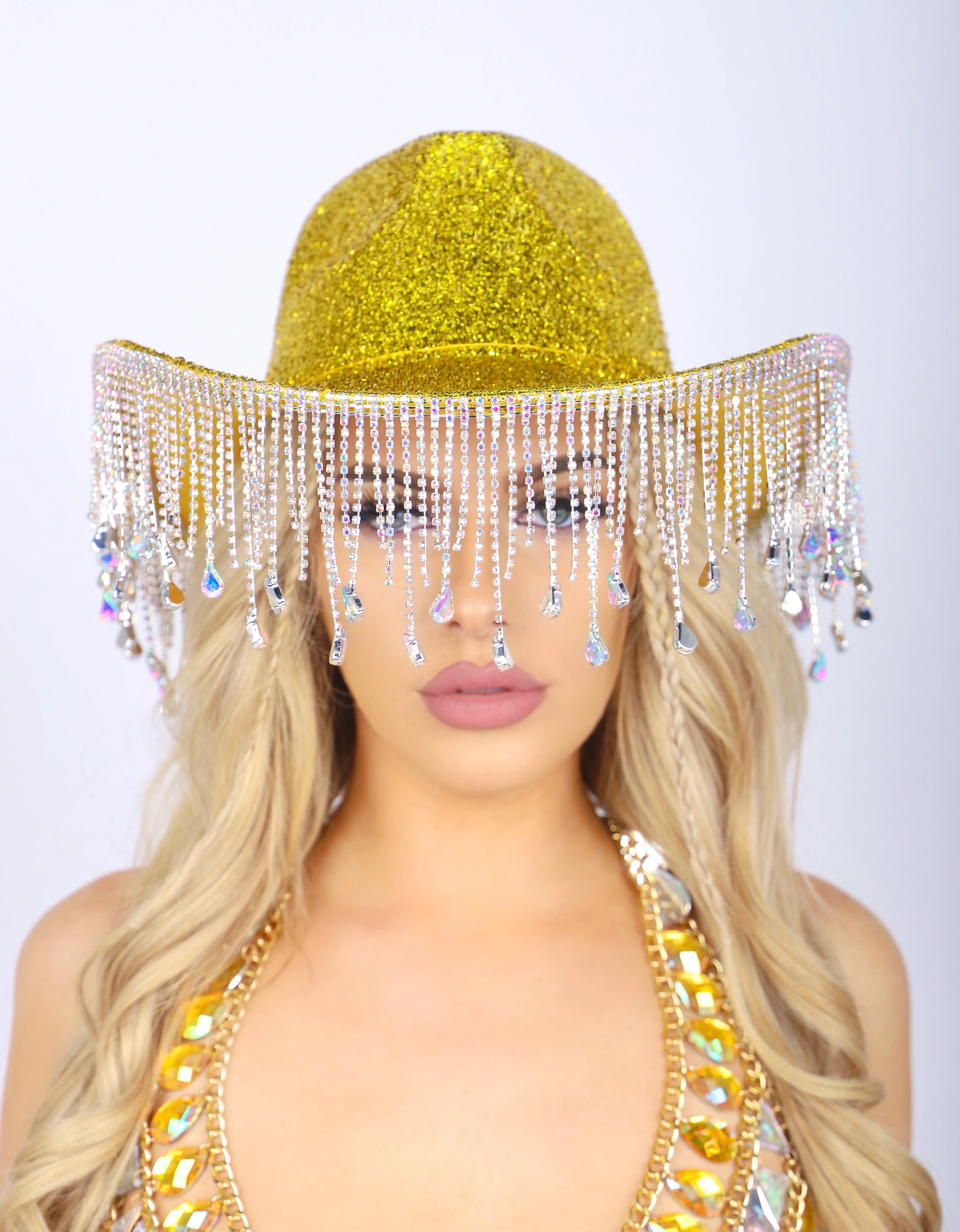 Gold Disco Rhinestone Festival Hat - Image 2