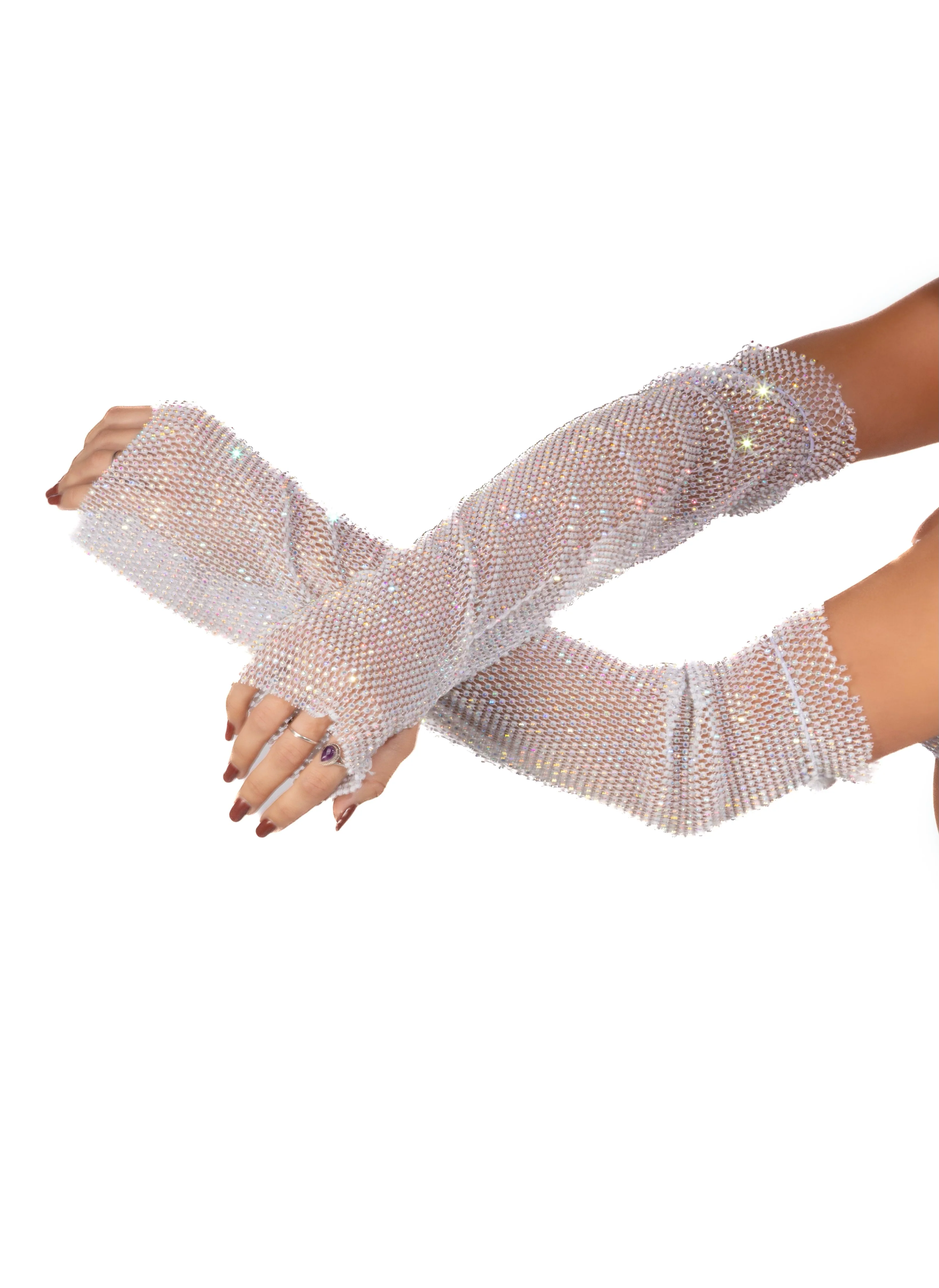 Mesh Fishnet Sleeves- White