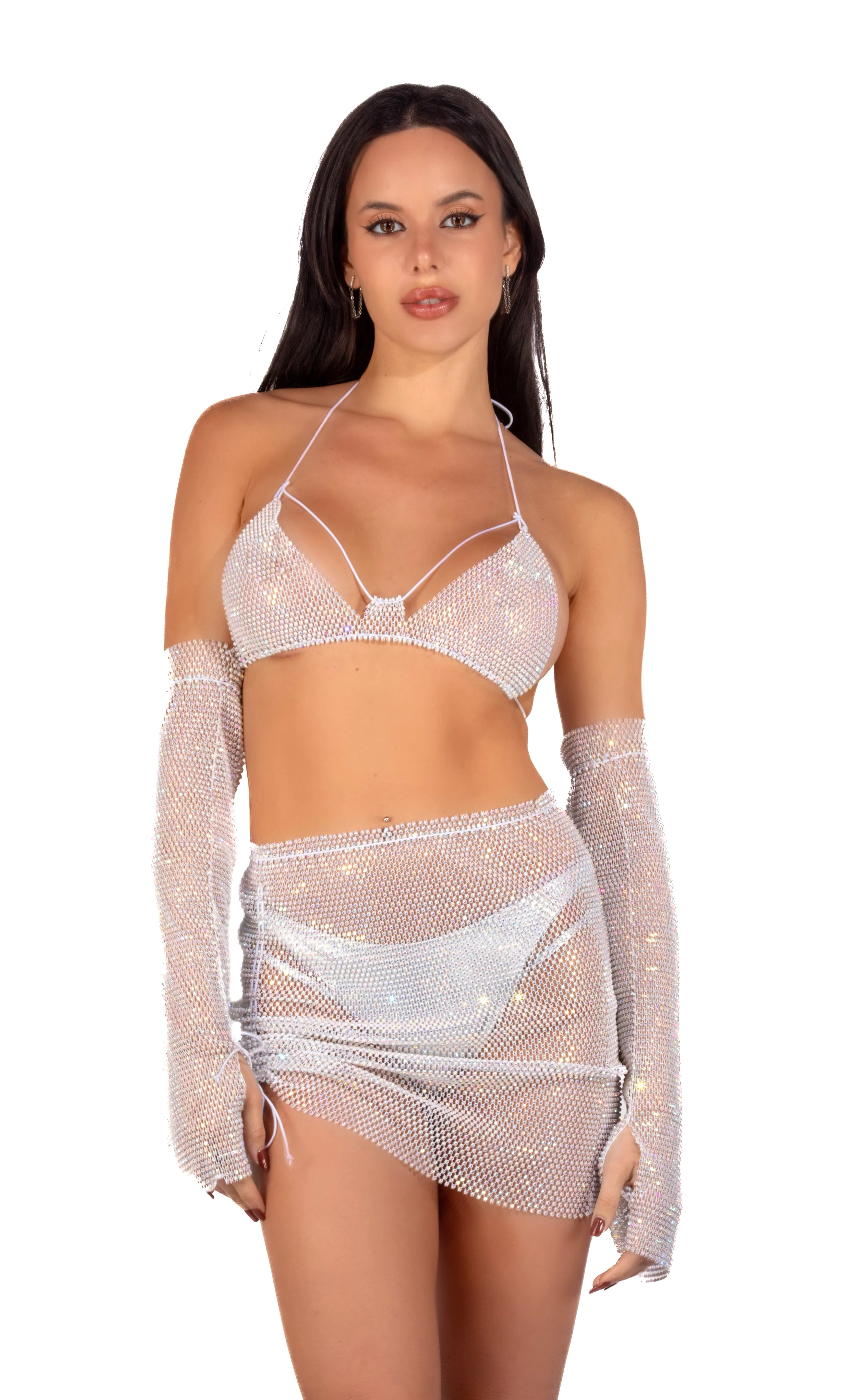 Mesh Fishnet Sleeves- White - Image 4