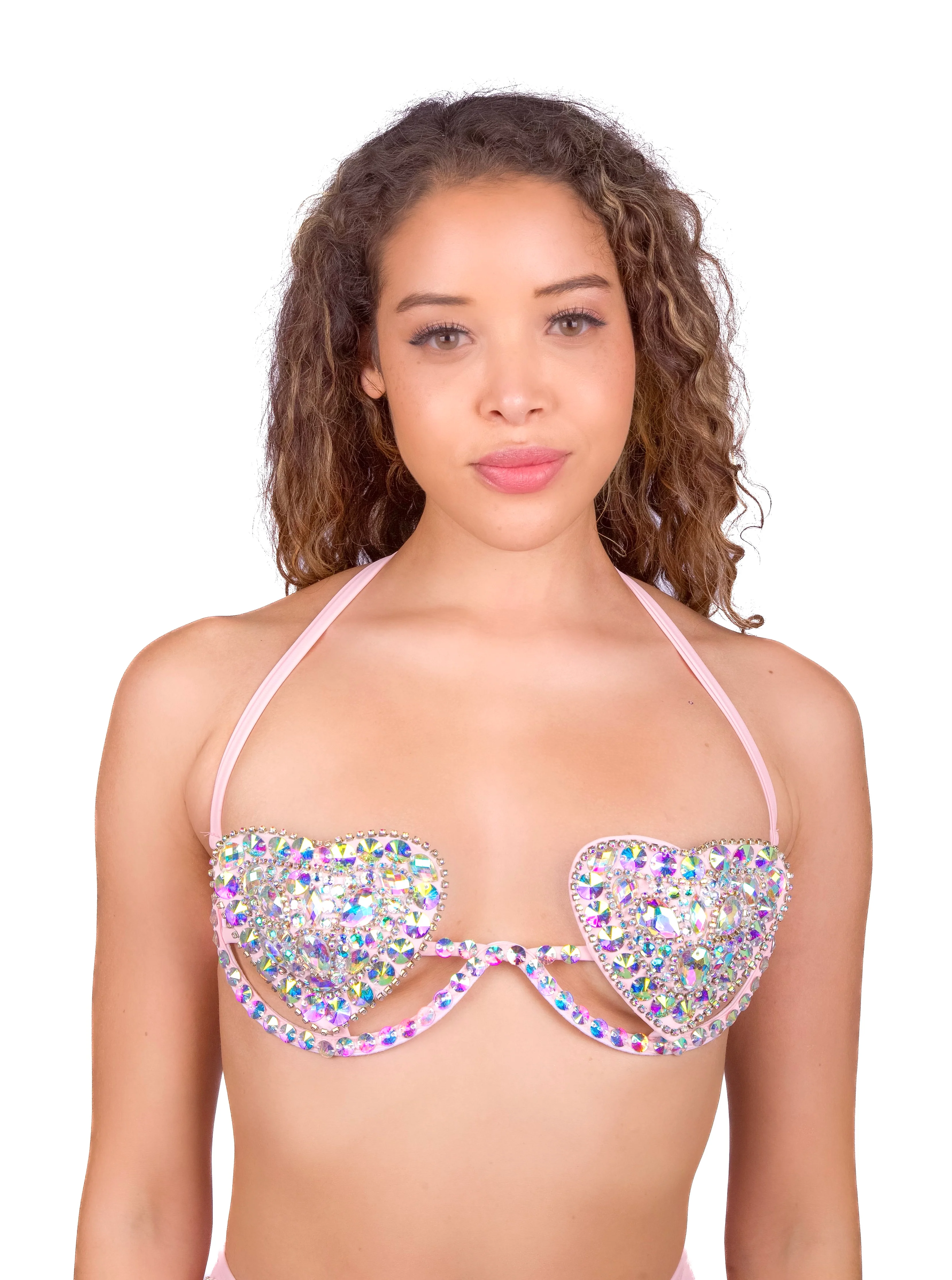 Baby Pink Heart Rhinestone Top