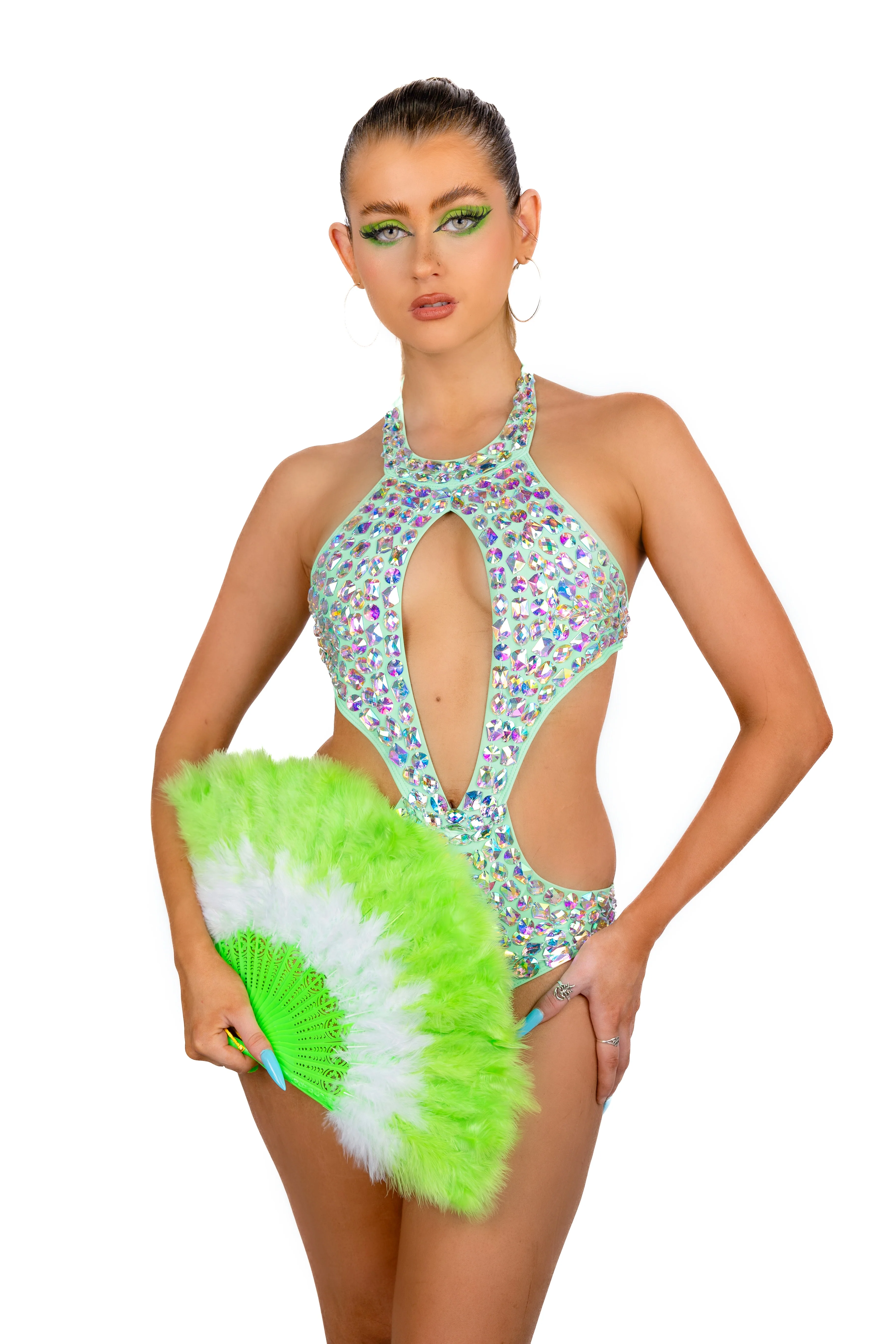 Neon Cutout Rhinestone Bodysuit - Image 3