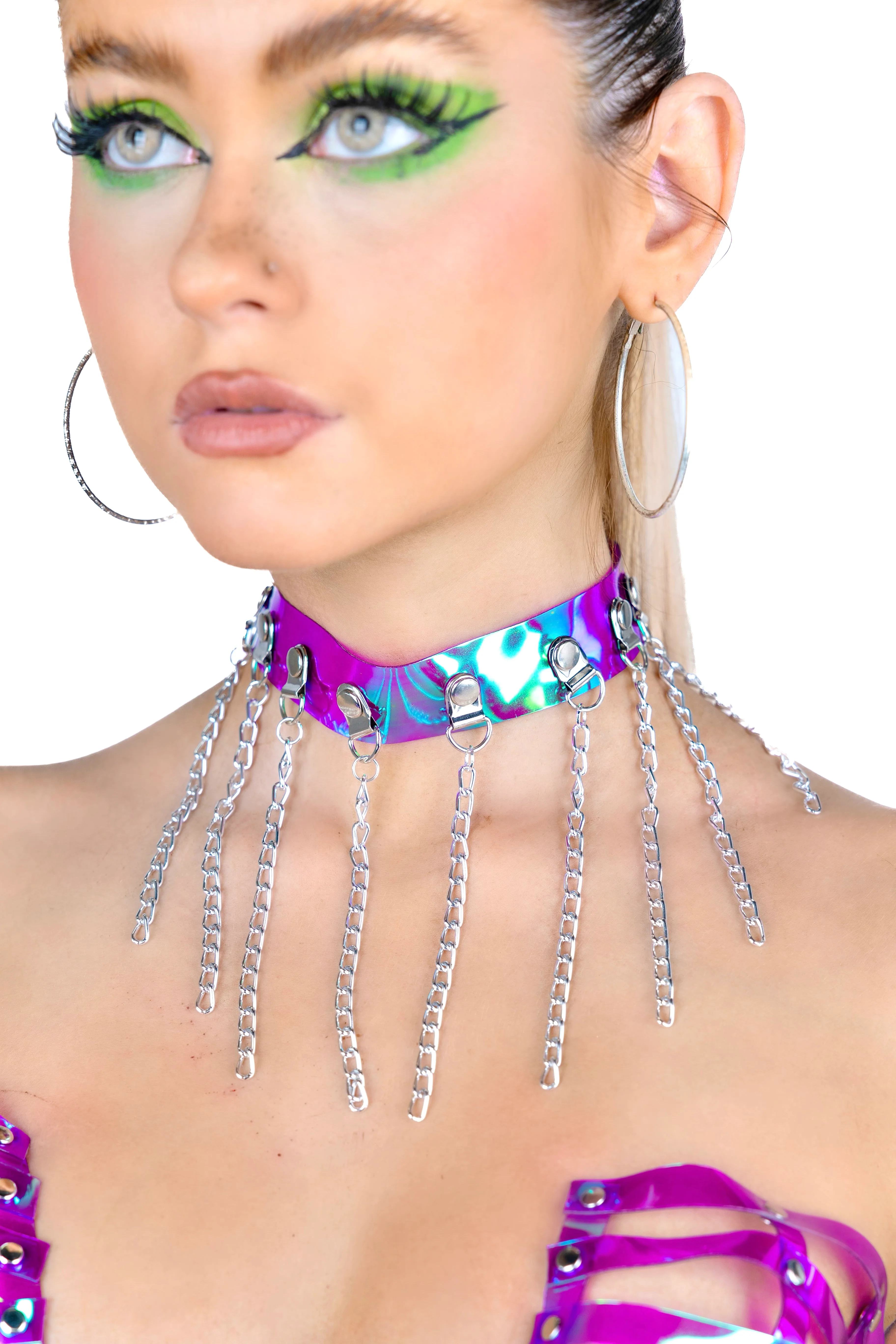 Purple Holographic Chain Choker
