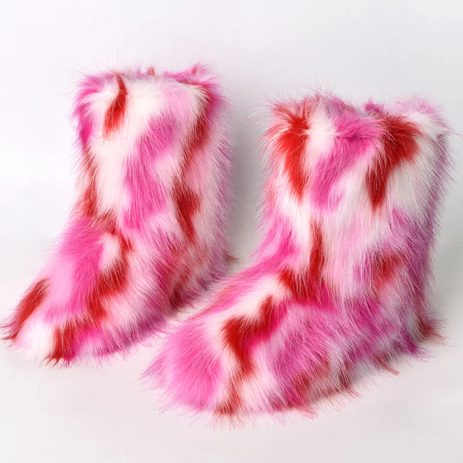 Pink/White Fuzzy Boots - Image 3