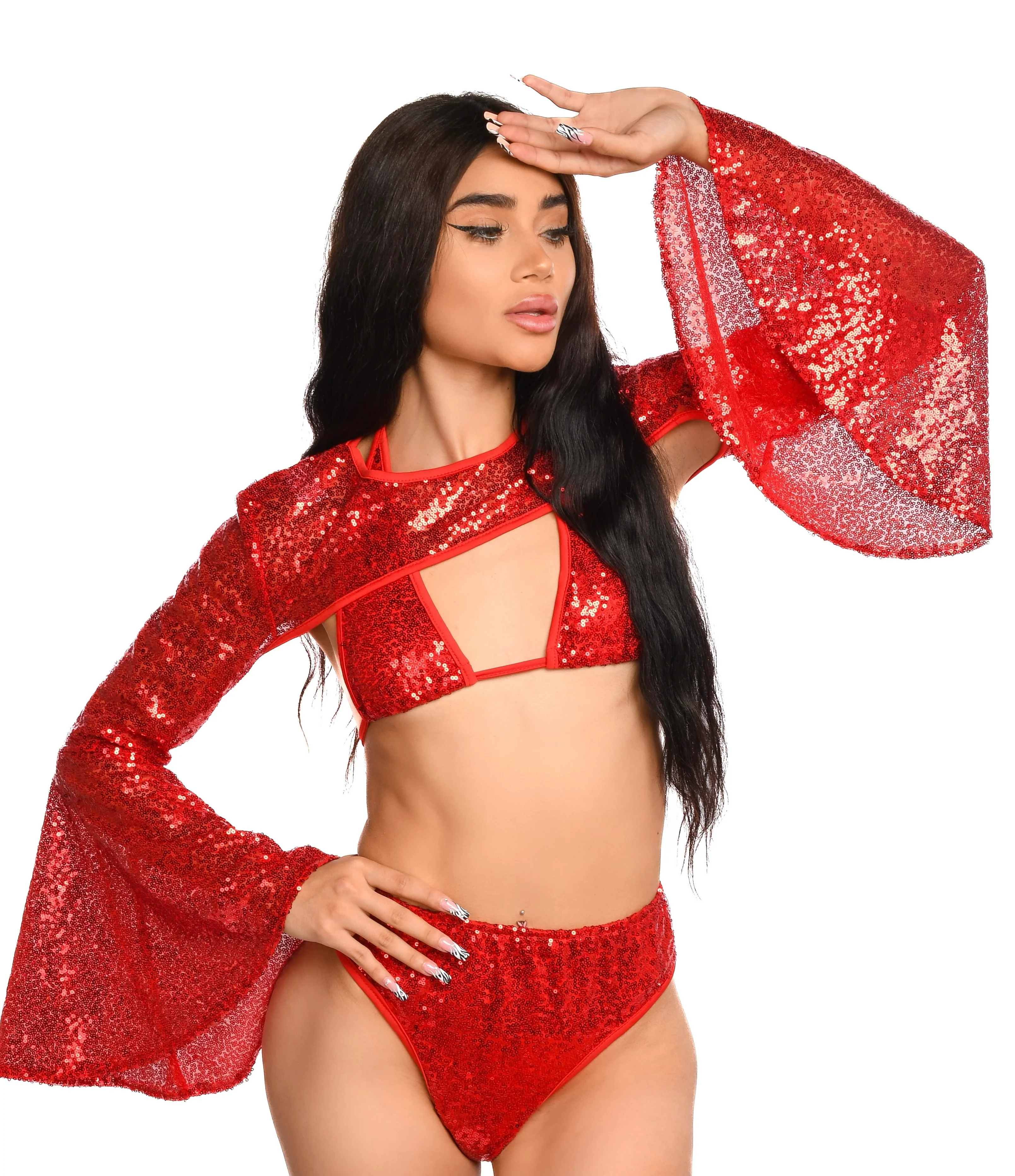Ruby Sequin Goddess Arm Sleeves - Image 2