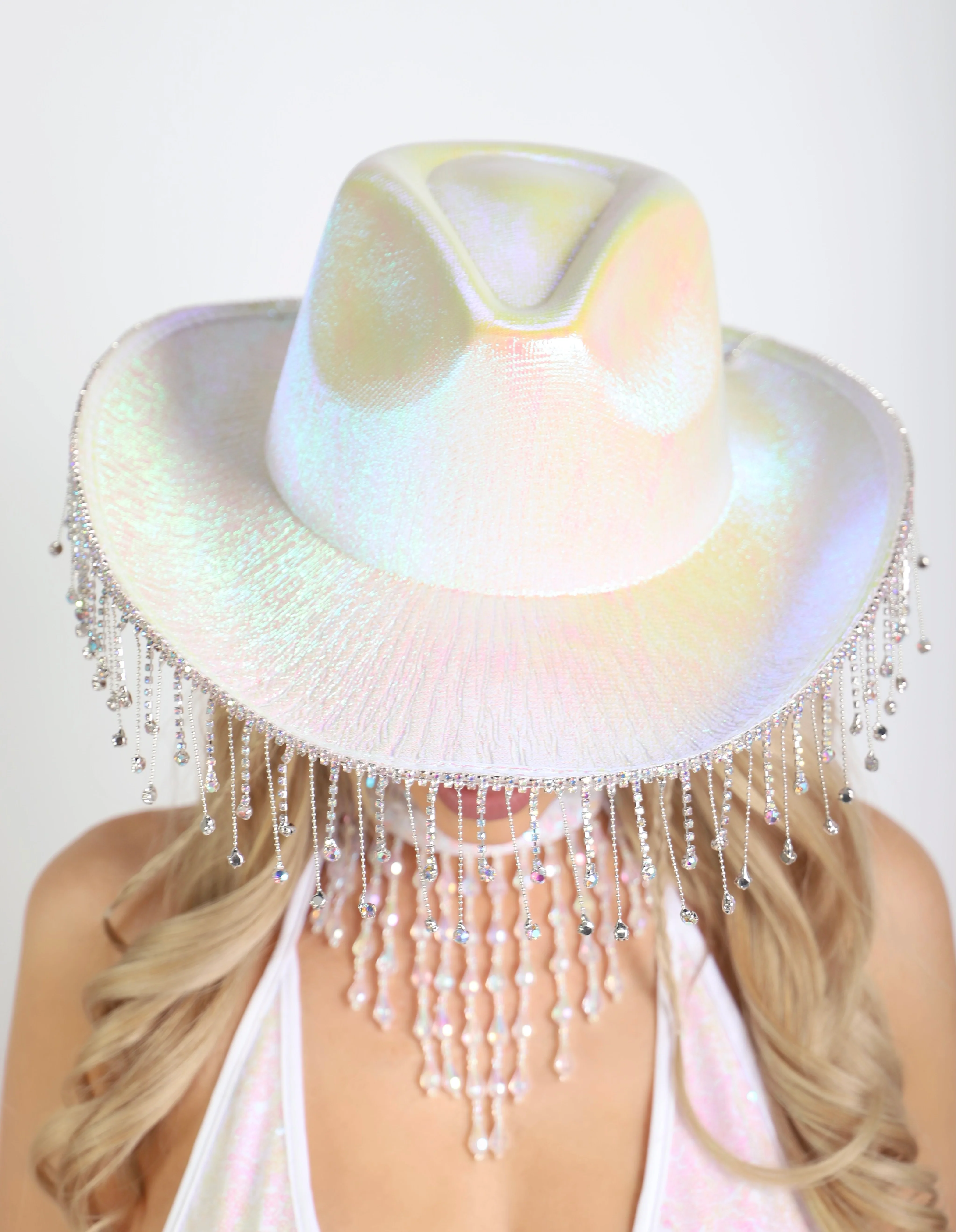Metallic Iridescent Rhinestone Brim Hat - Image 4