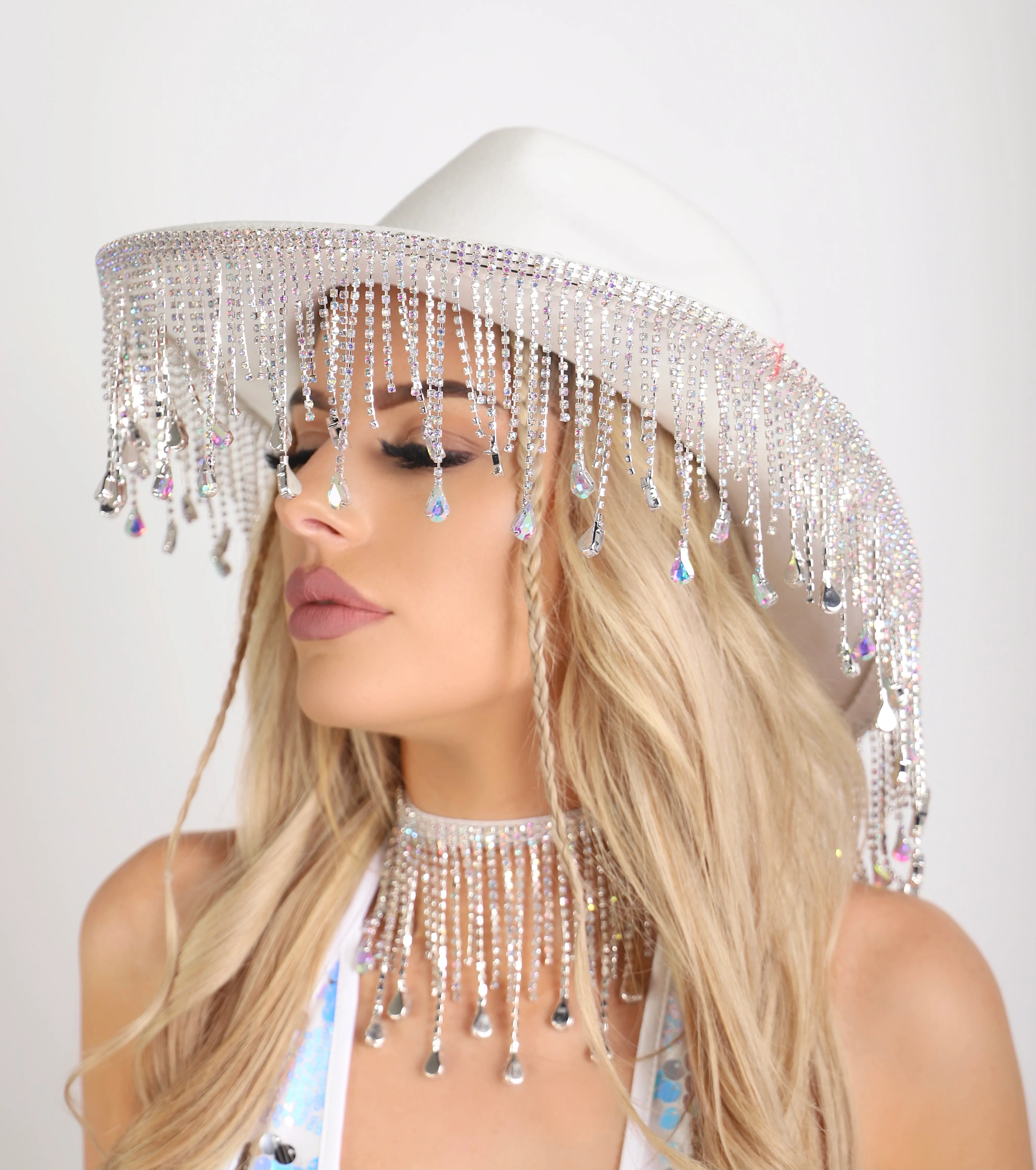 White Rhinestone Hat