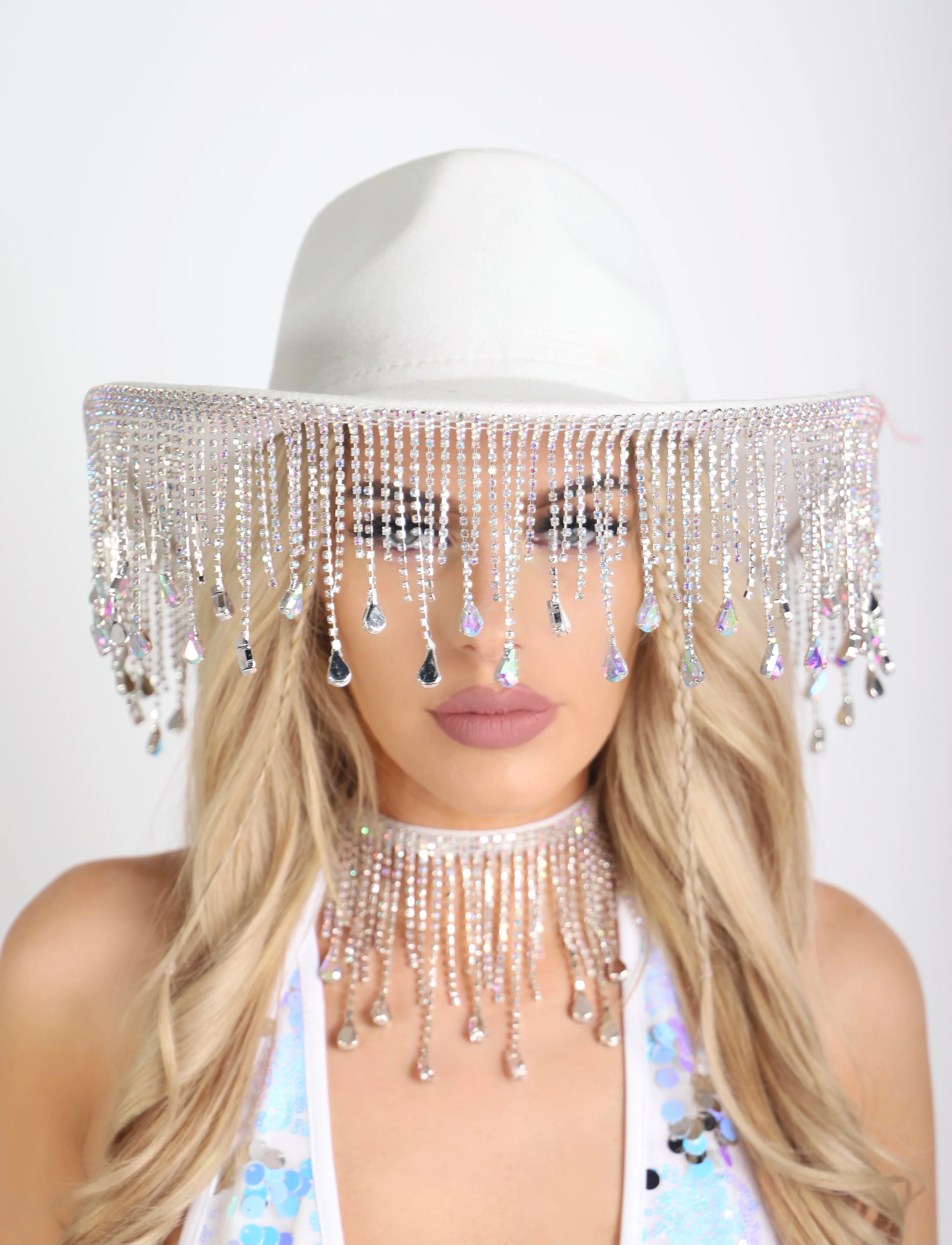 White Rhinestone Hat - Image 2