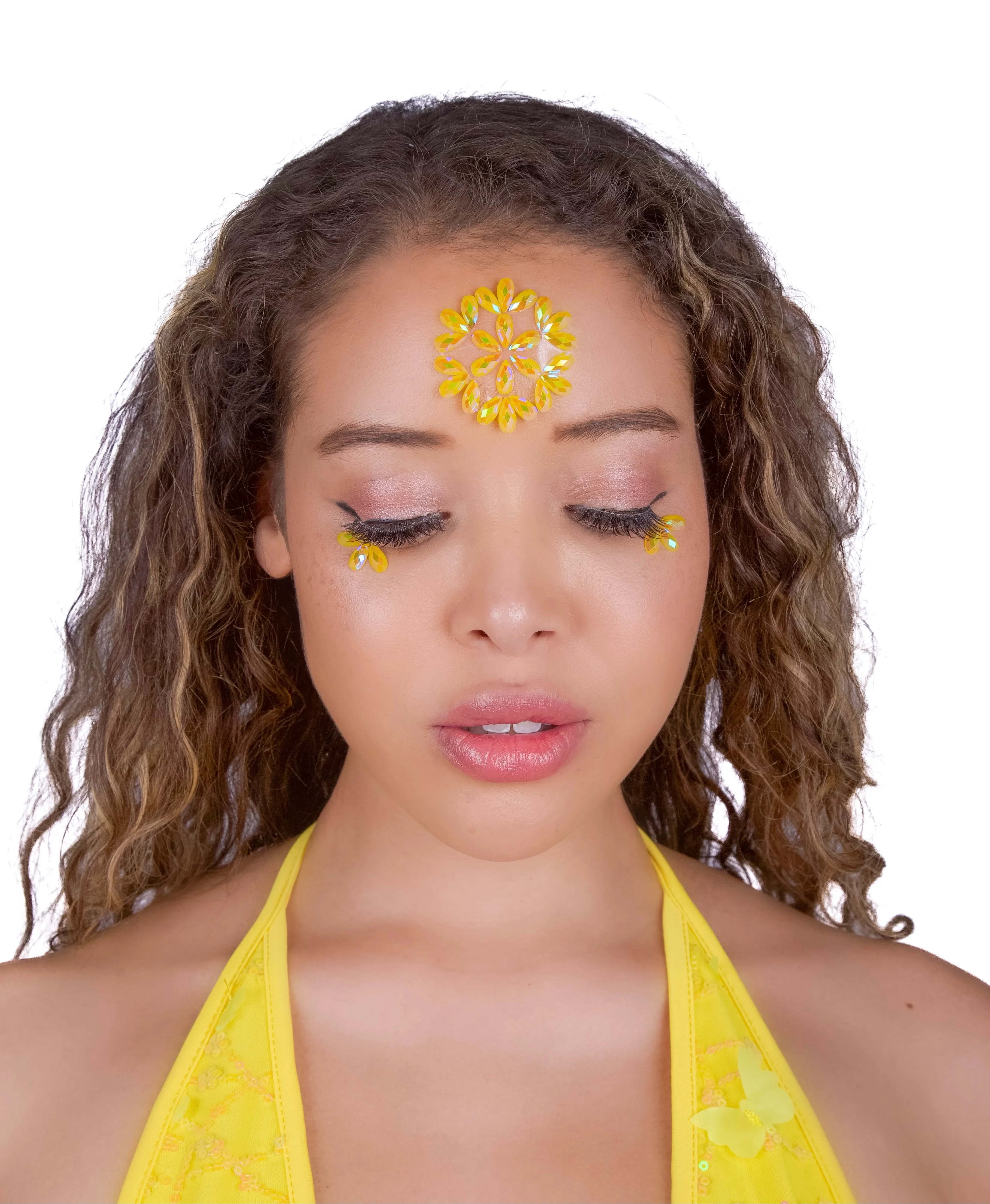 Yellow Blossom Rhinestone Crystal Face Jewels