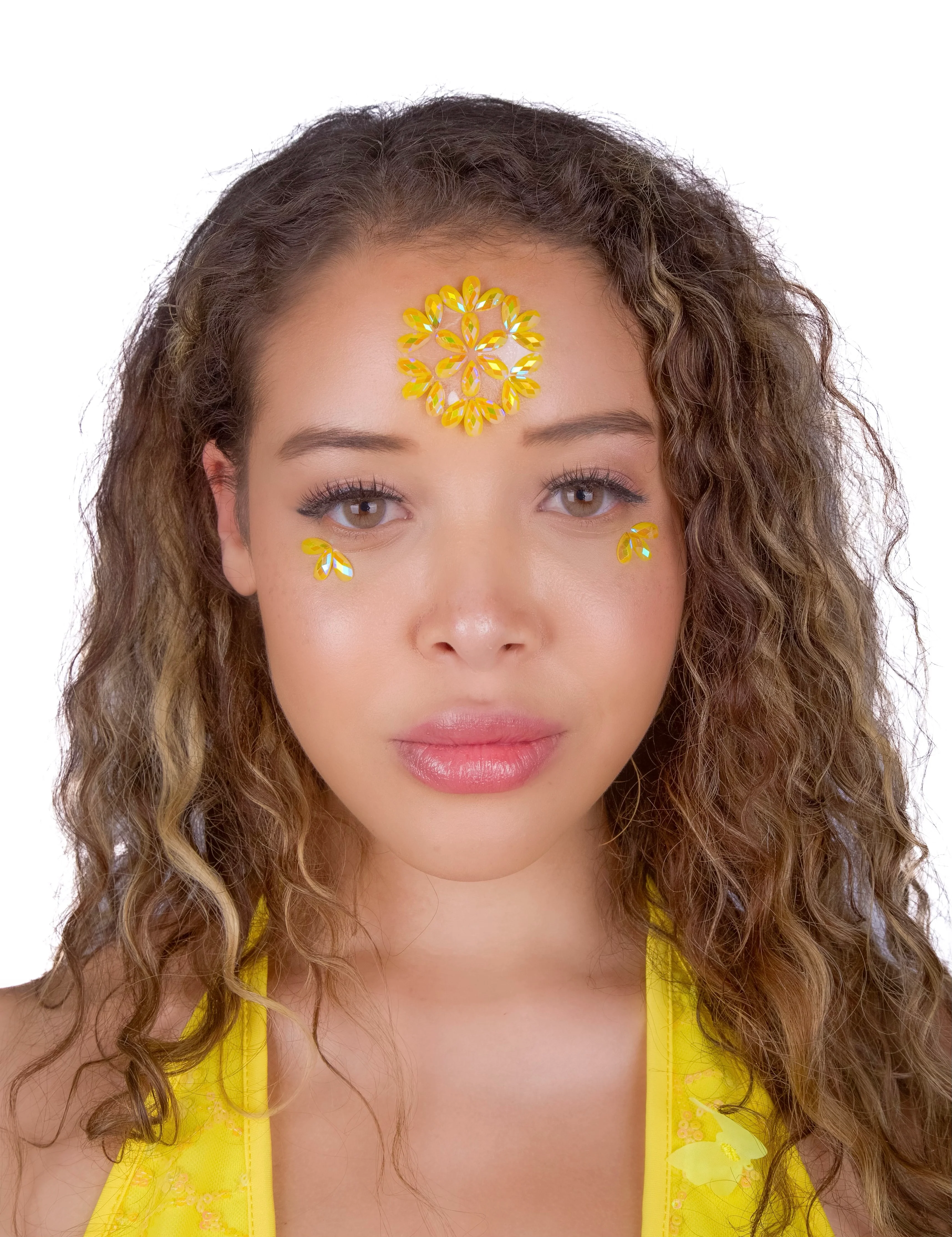 Yellow Blossom Rhinestone Crystal Face Jewels - Image 2