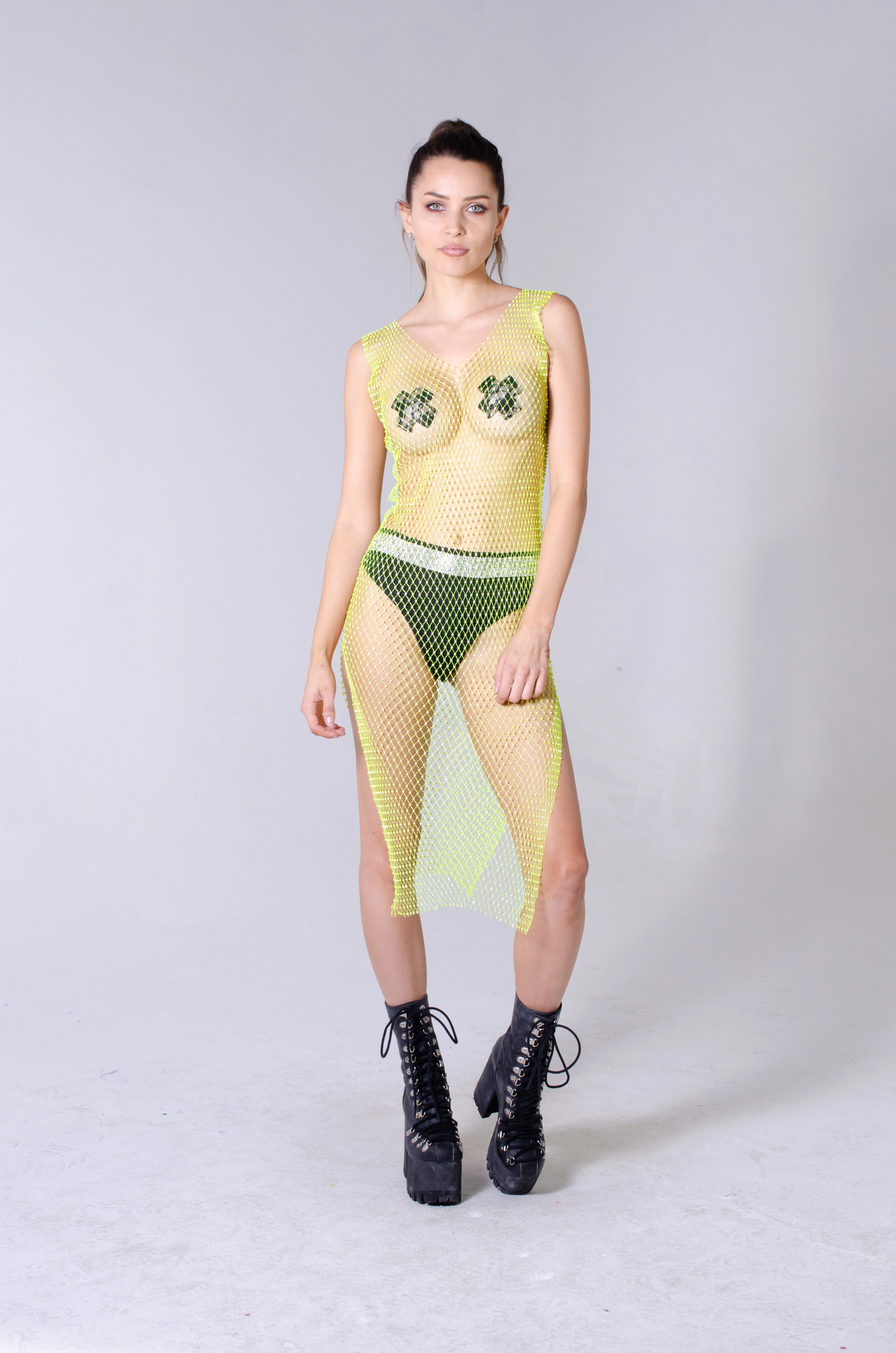 Crystal Fishnet Dress - Lime - Image 7