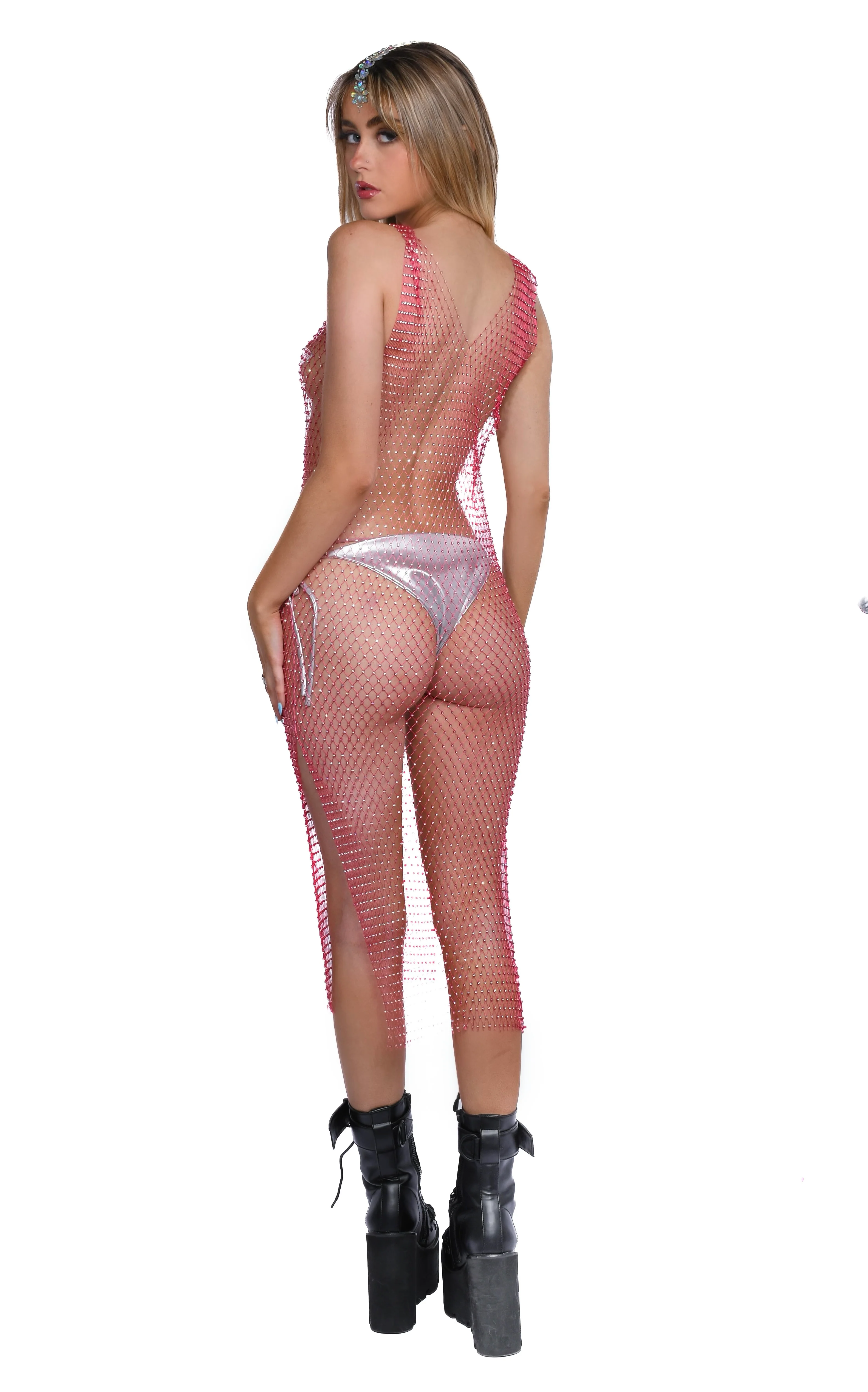 Crystal Fishnet Dress - Pink - Image 3