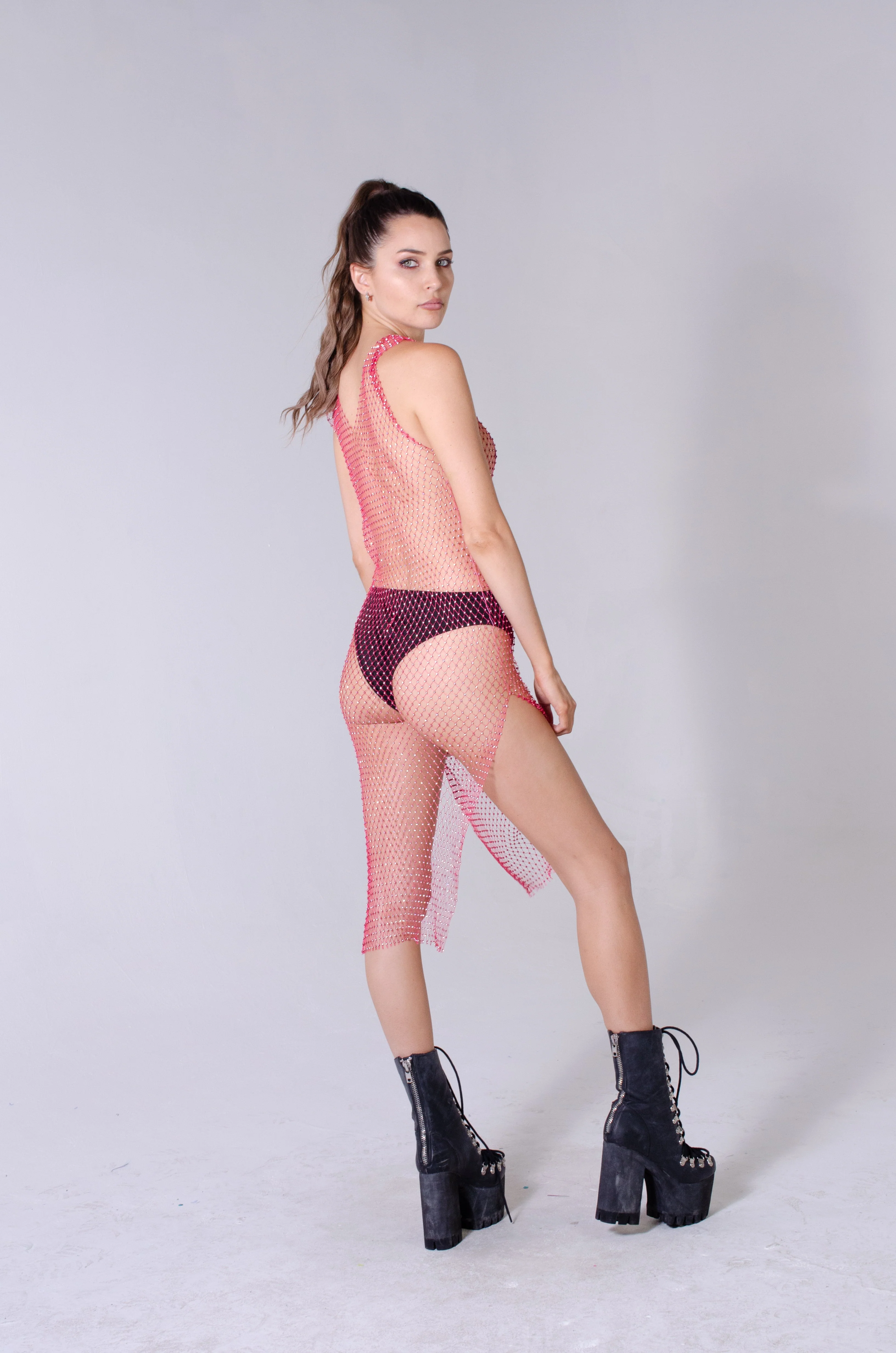 Crystal Fishnet Dress - Pink - Image 7