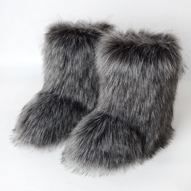Dark Grey Bear Fuzzy Boots