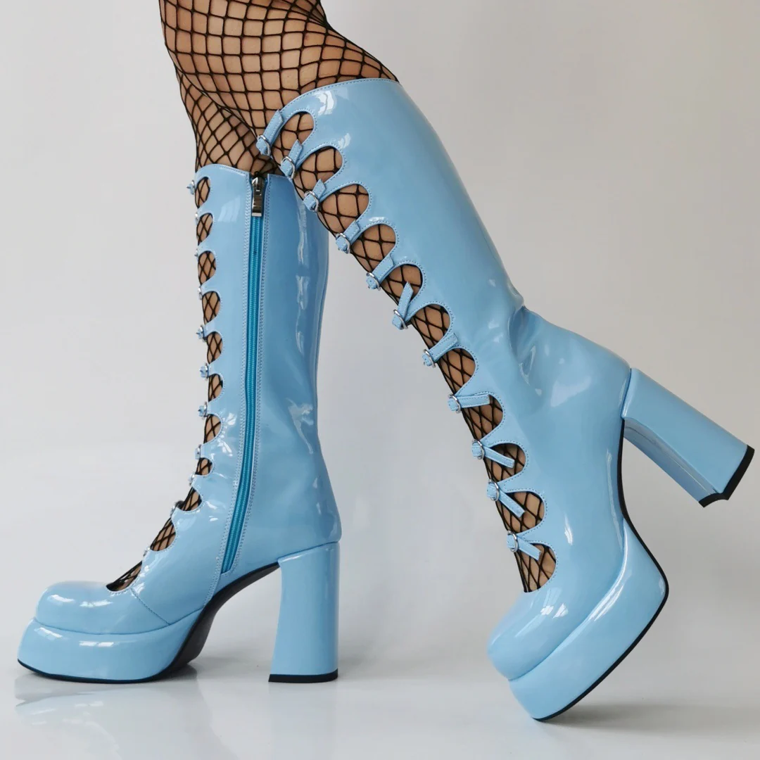 Dazzle Blue Platform Boots - Image 2
