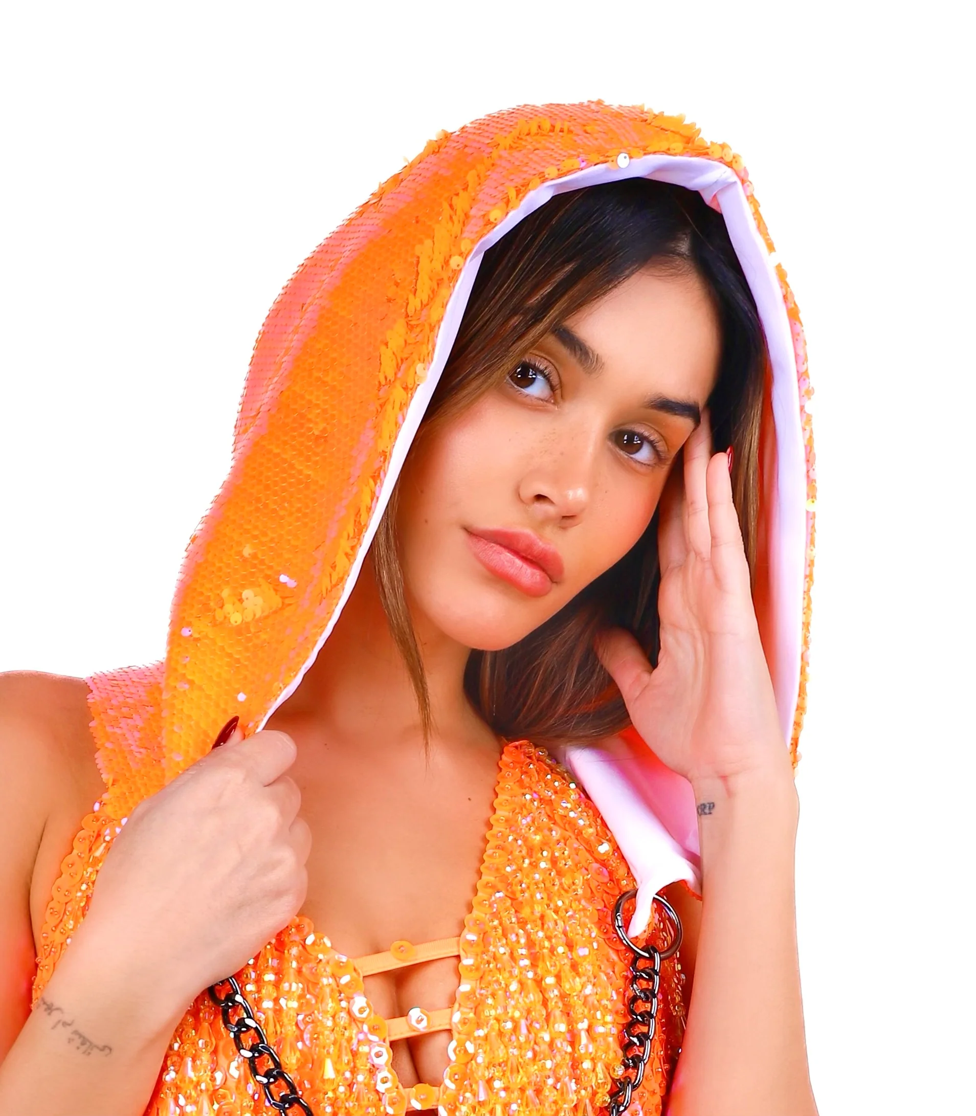 Orange Citrus Sequin Hood - Image 2