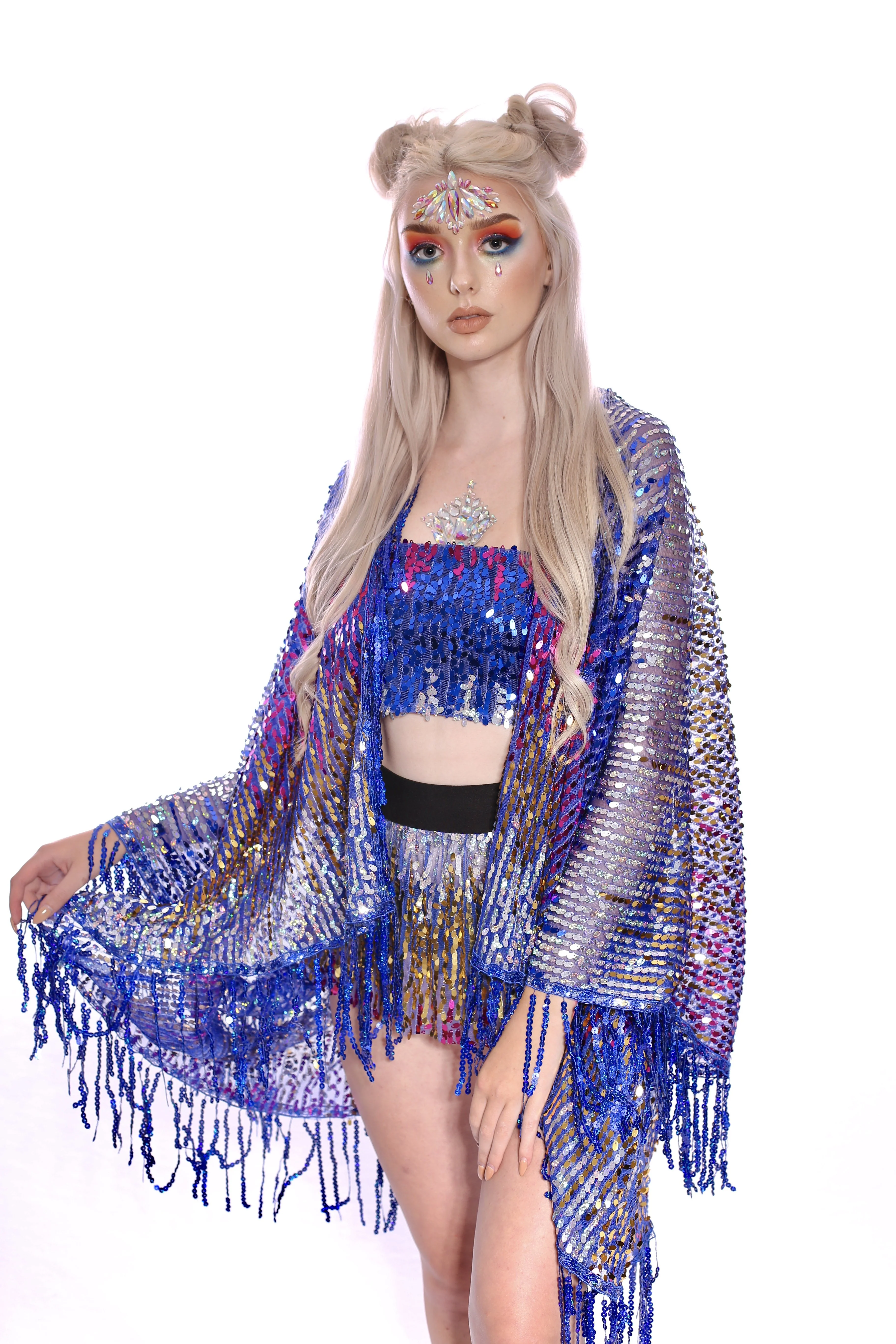 Disco Sequin Tassel Kimono- Royal Blue - Image 4