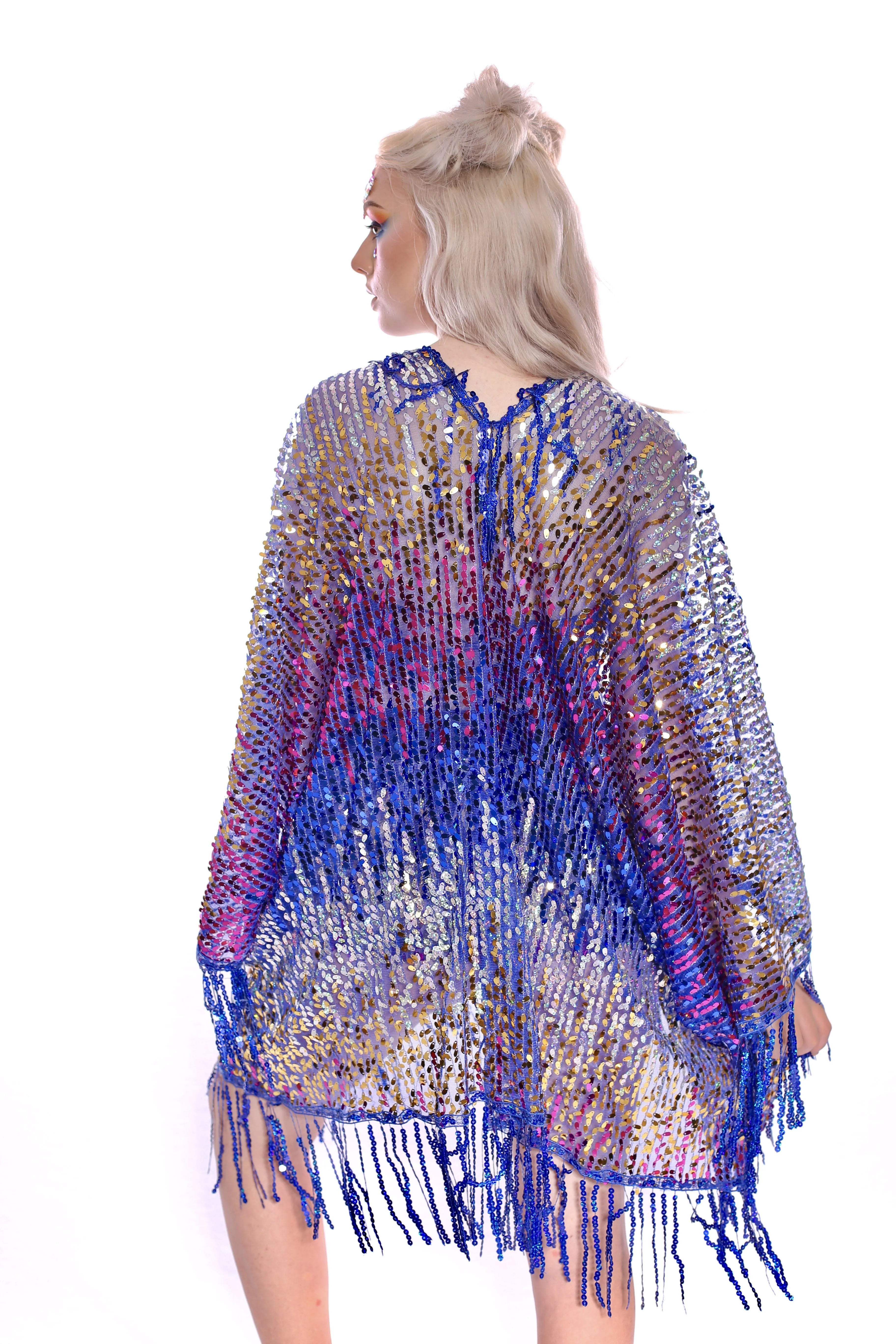 Disco Sequin Tassel Kimono- Royal Blue - Image 7