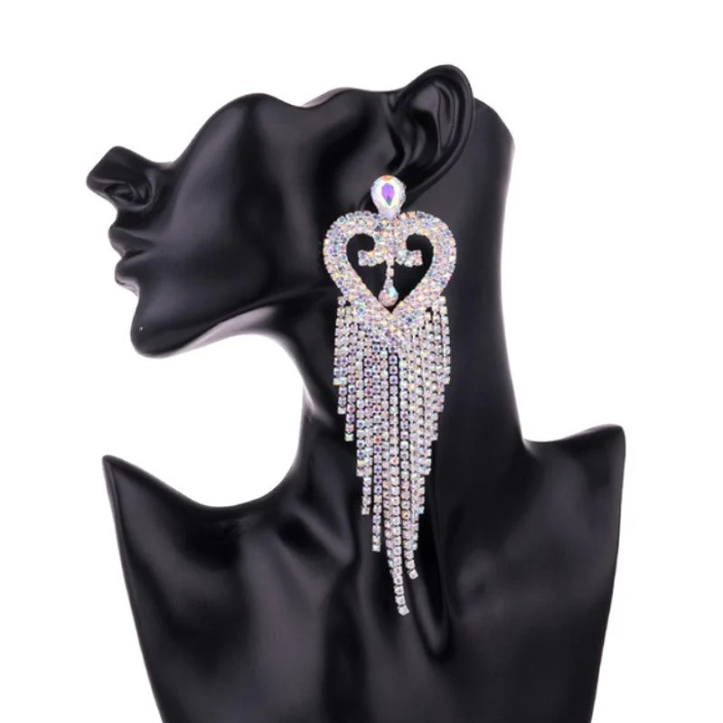 Diamond Heart Rhinestone Earrings - Image 4