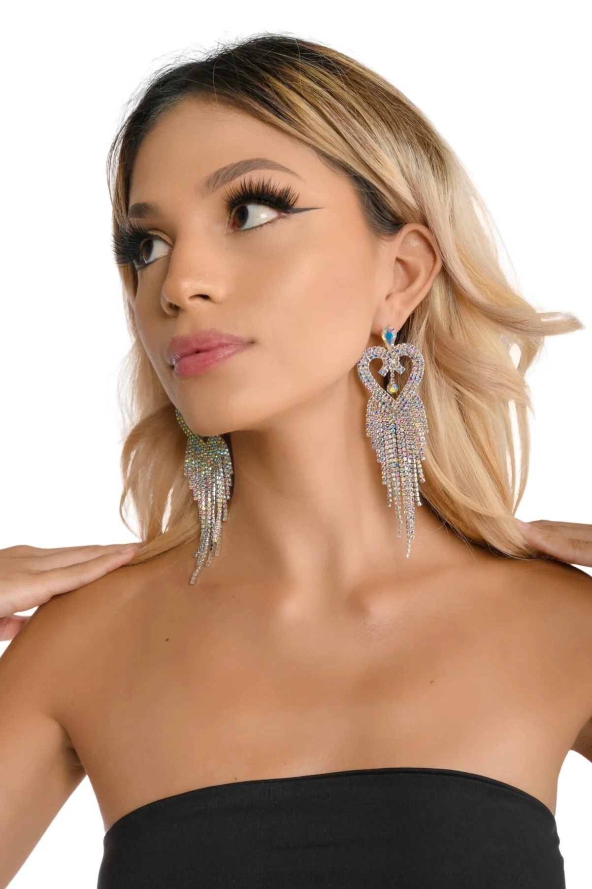 Diamond Heart Rhinestone Earrings - Image 5