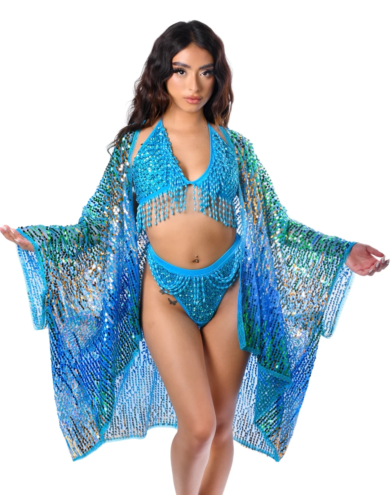 Sequin Kimono - Blue Waves