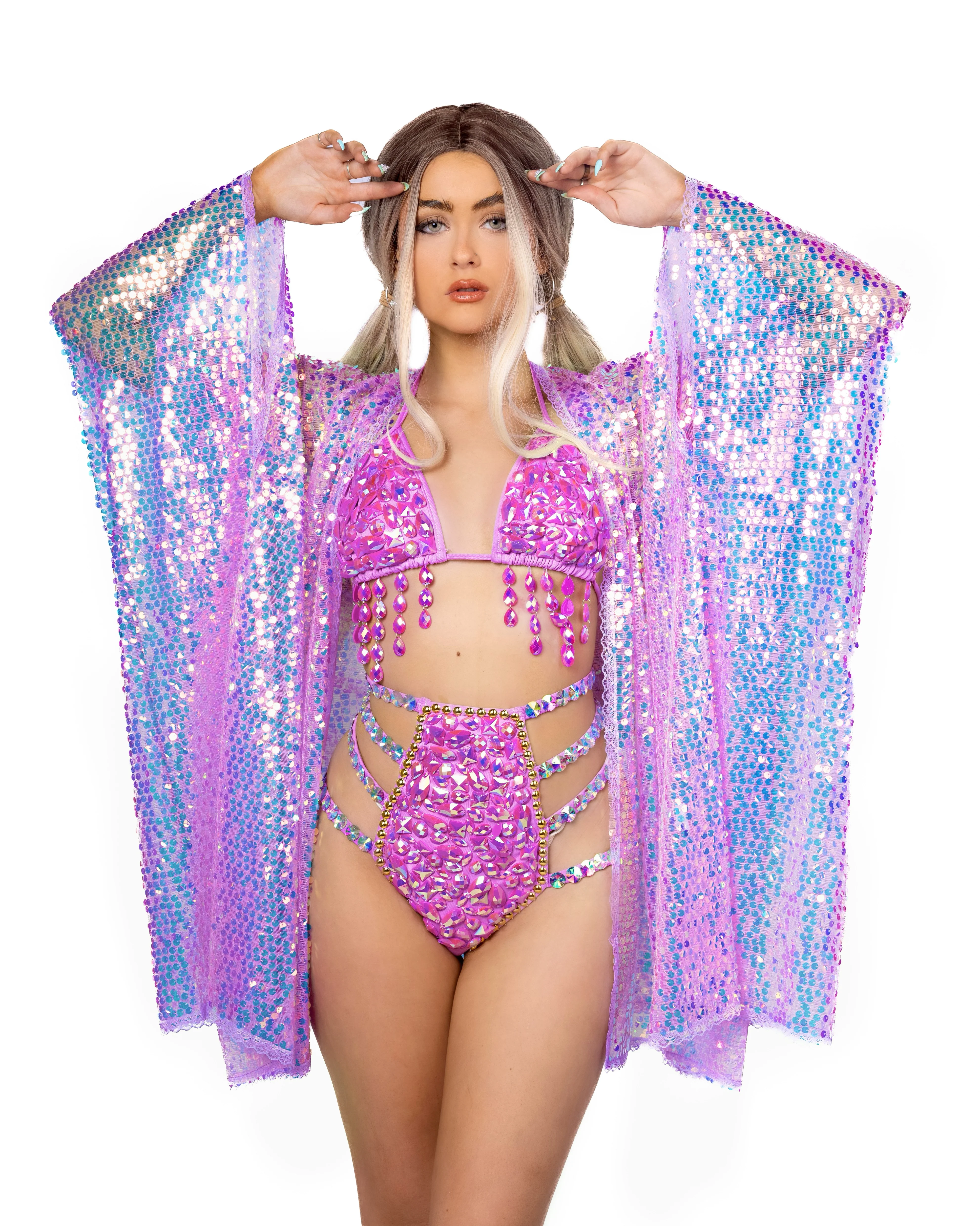 Disco Sequin Kimono - Sugar Plum - Image 3