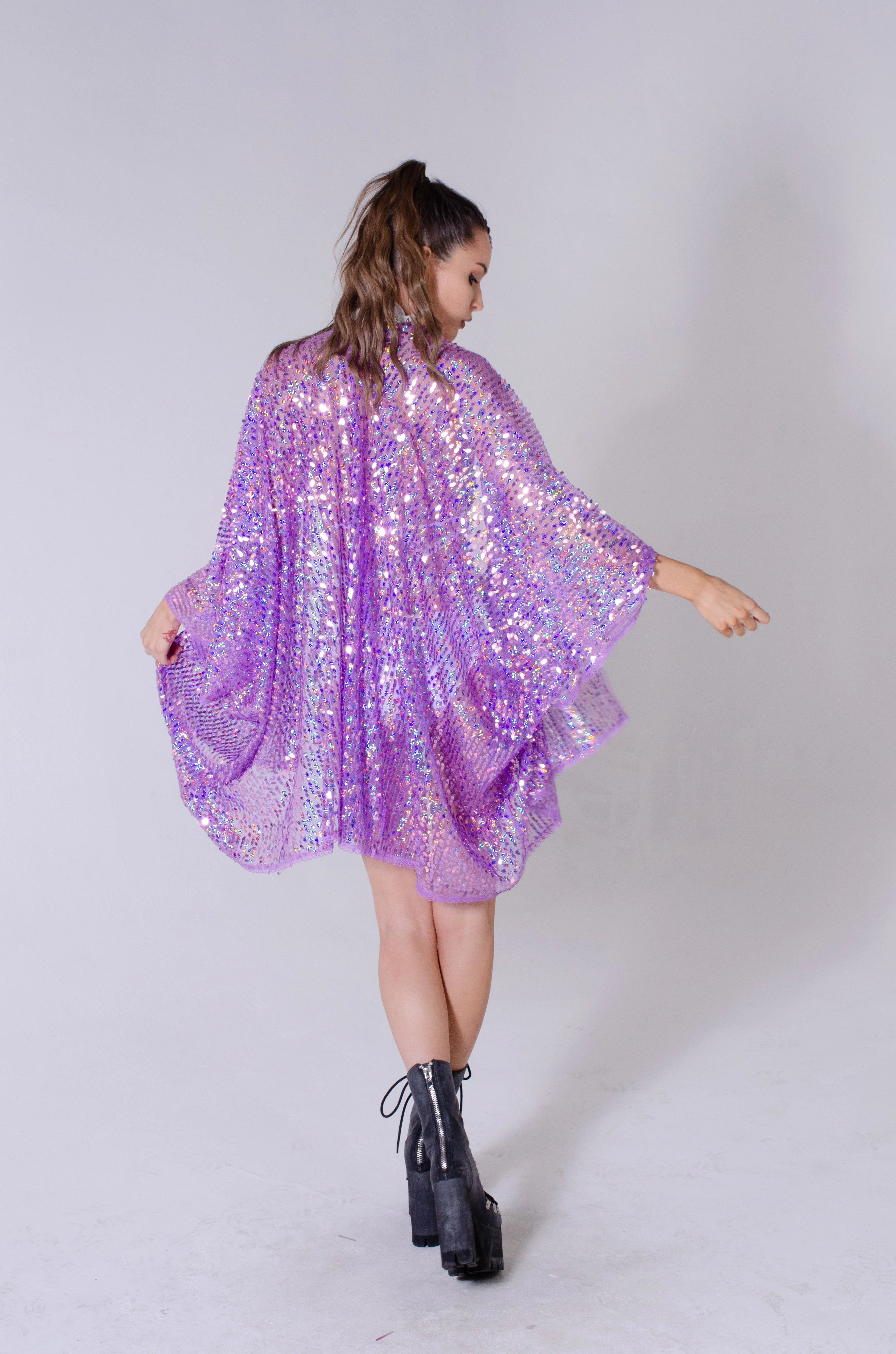 Disco Sequin Kimono - Purple Holographic - Image 4