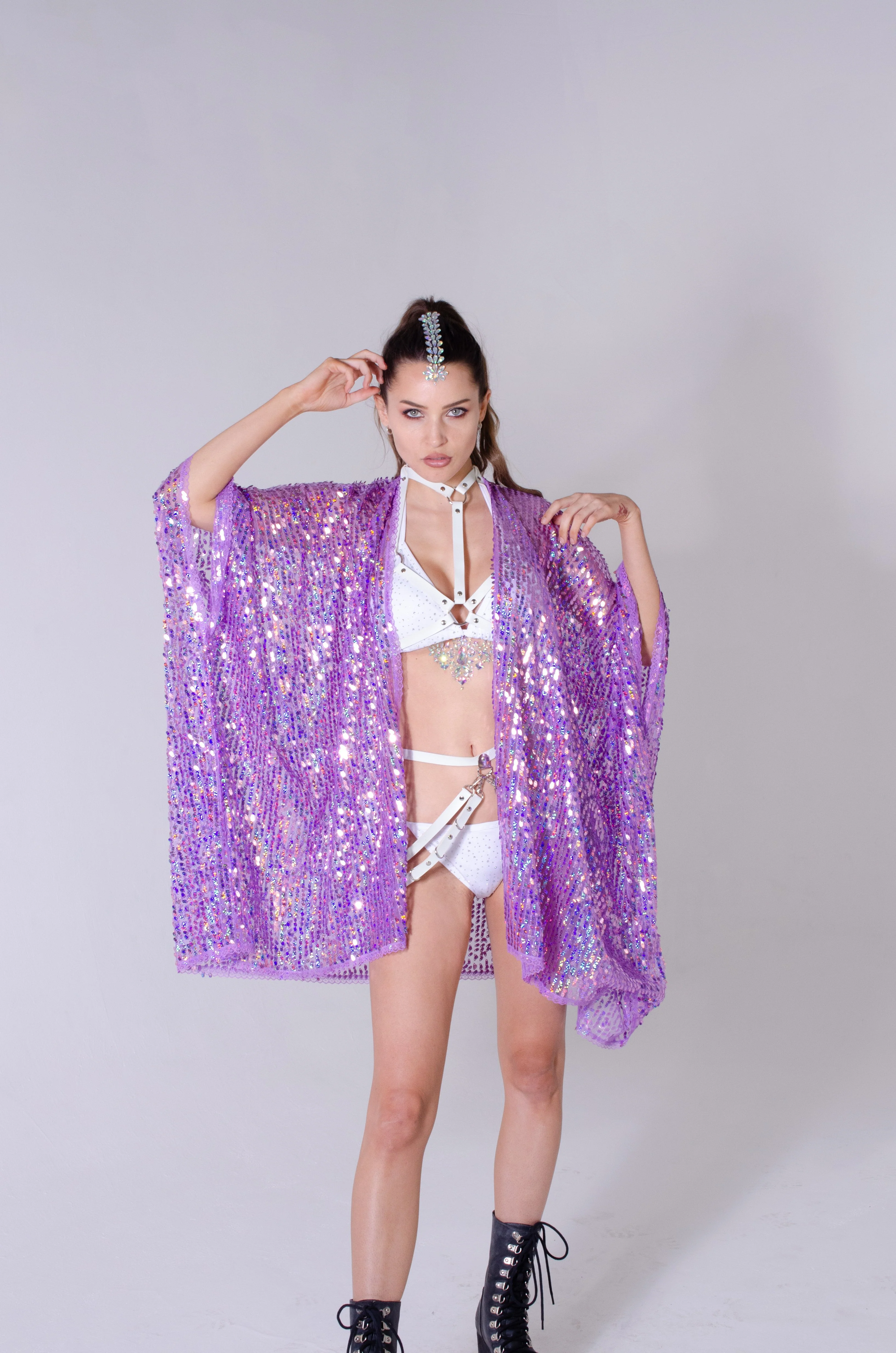Disco Sequin Kimono - Purple Holographic - Image 5