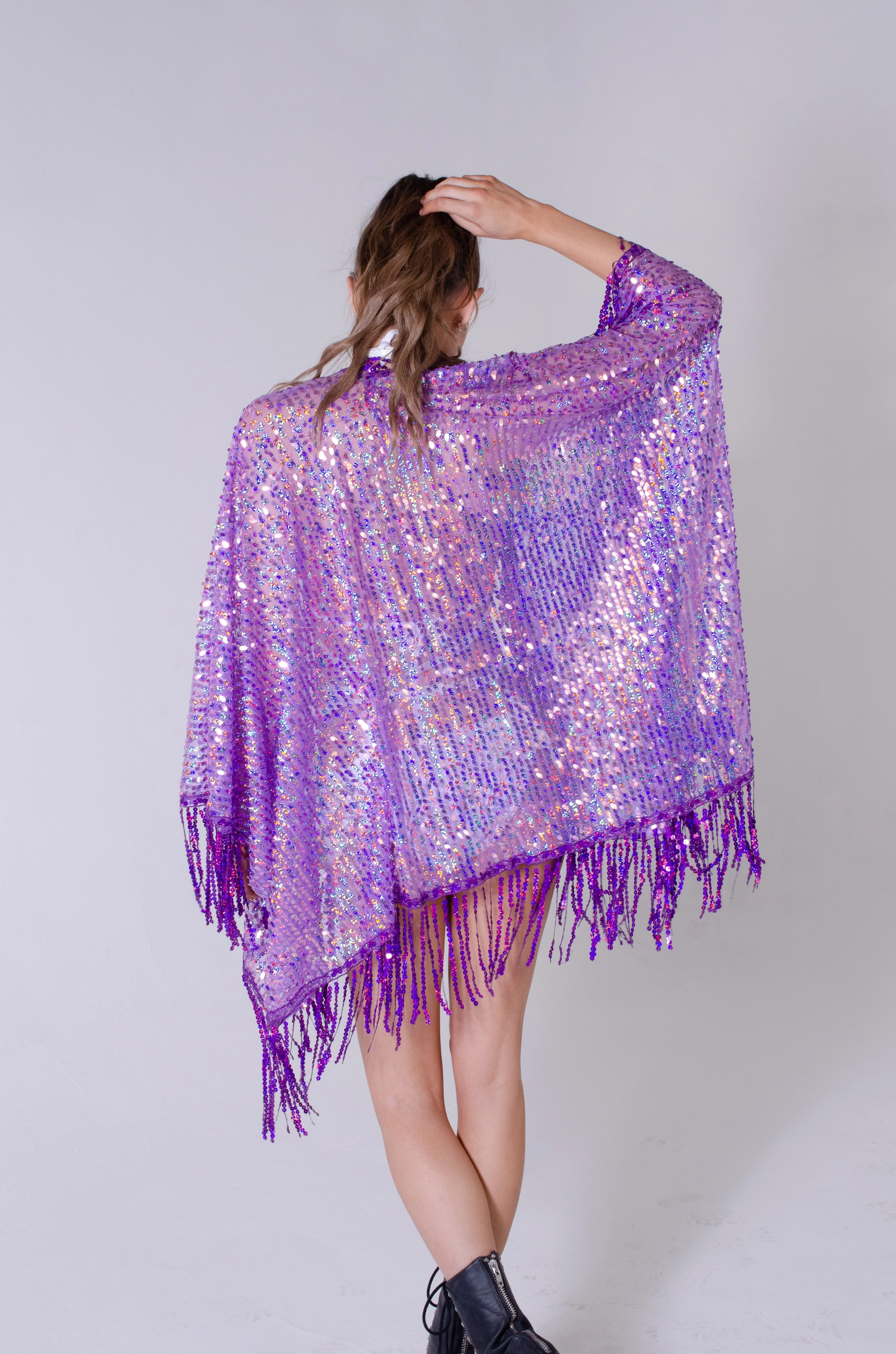 Disco Sequin Tassel Kimono - Purple Holographic - Image 6