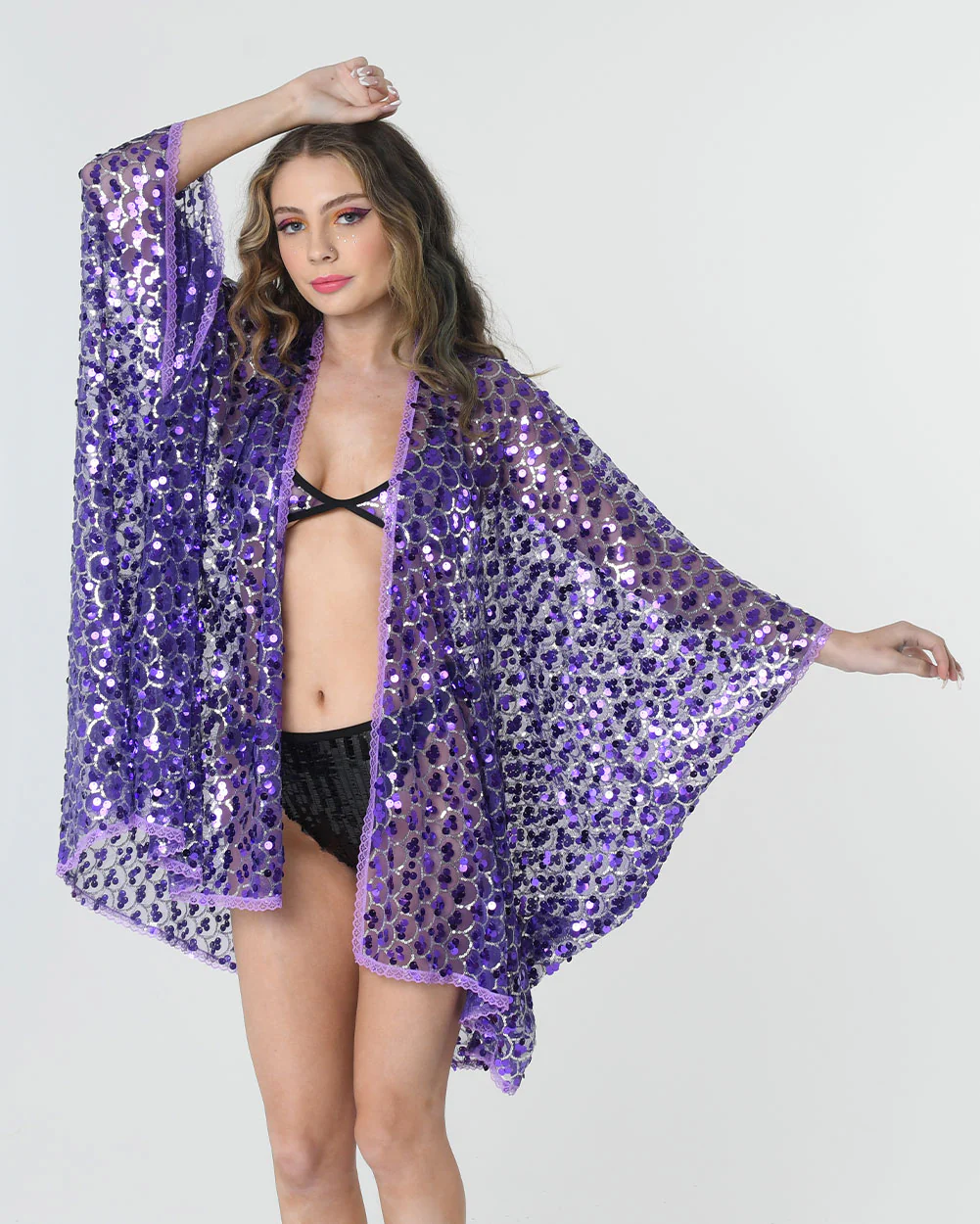 Disco Sequin Kimono - Violet - Image 4