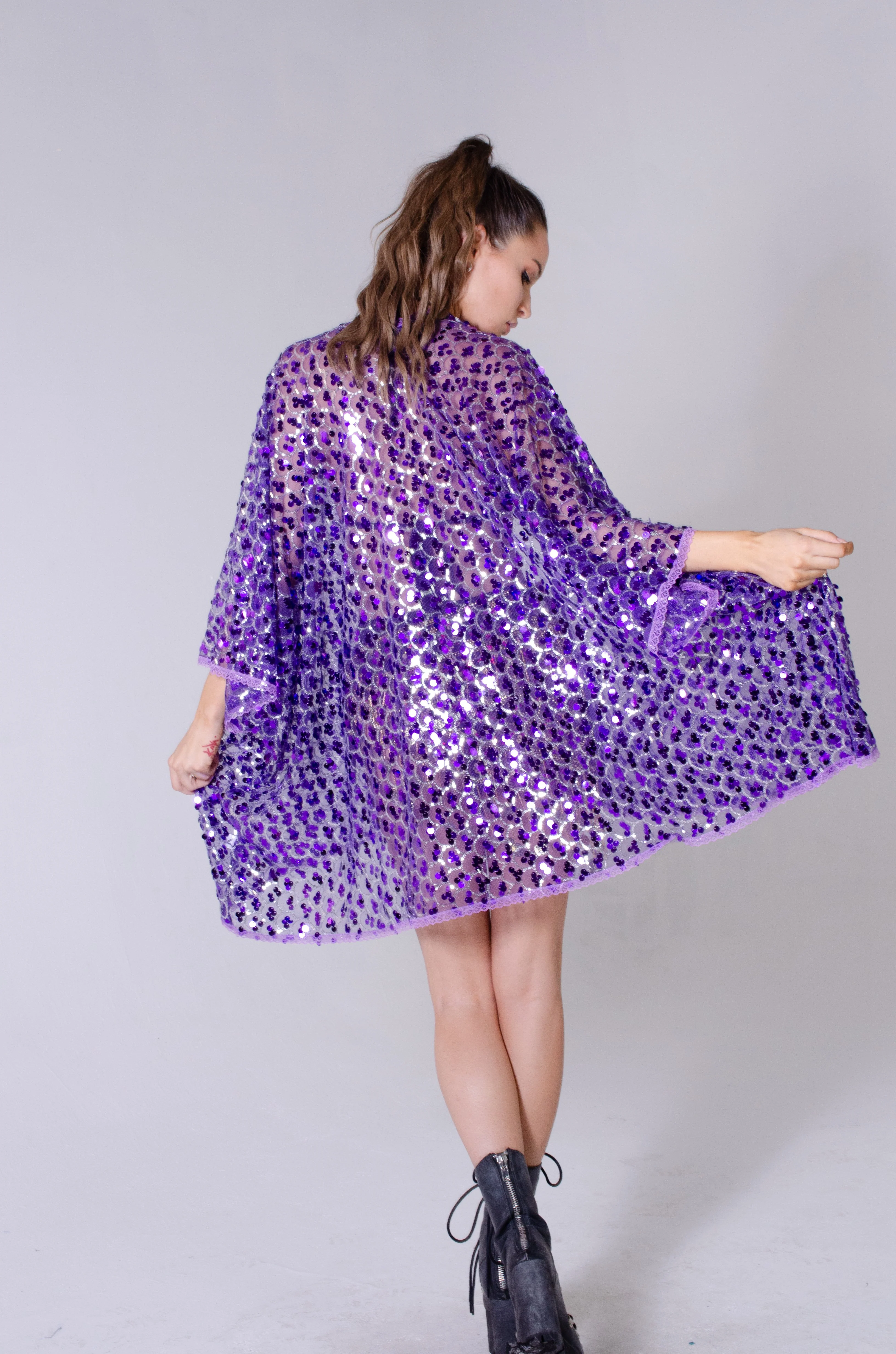 Disco Sequin Kimono - Violet - Image 5