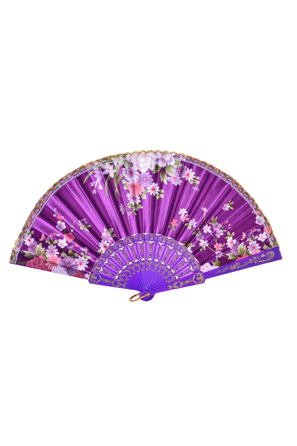 Festival Silk Fan - Purple Blossoms