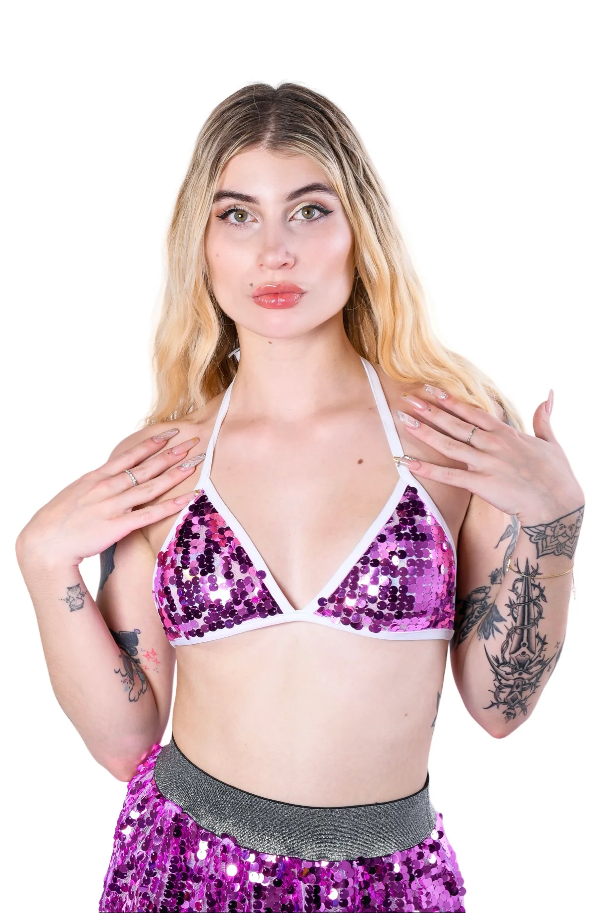 Magenta Sequin Triangle Top - Image 4