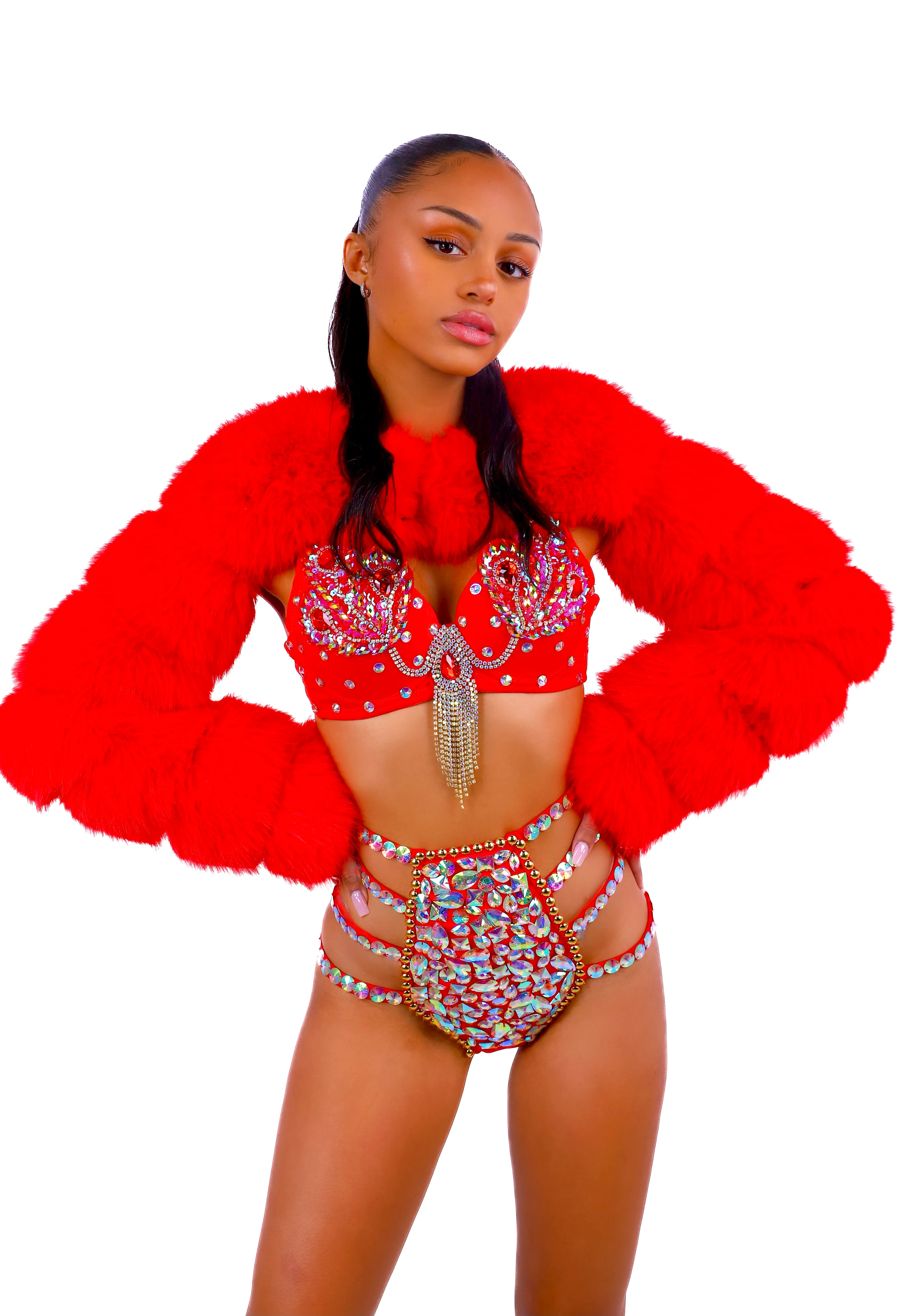 FULL OUTFIT- Fuzzy Red Swan (3 pcs) - Image 2
