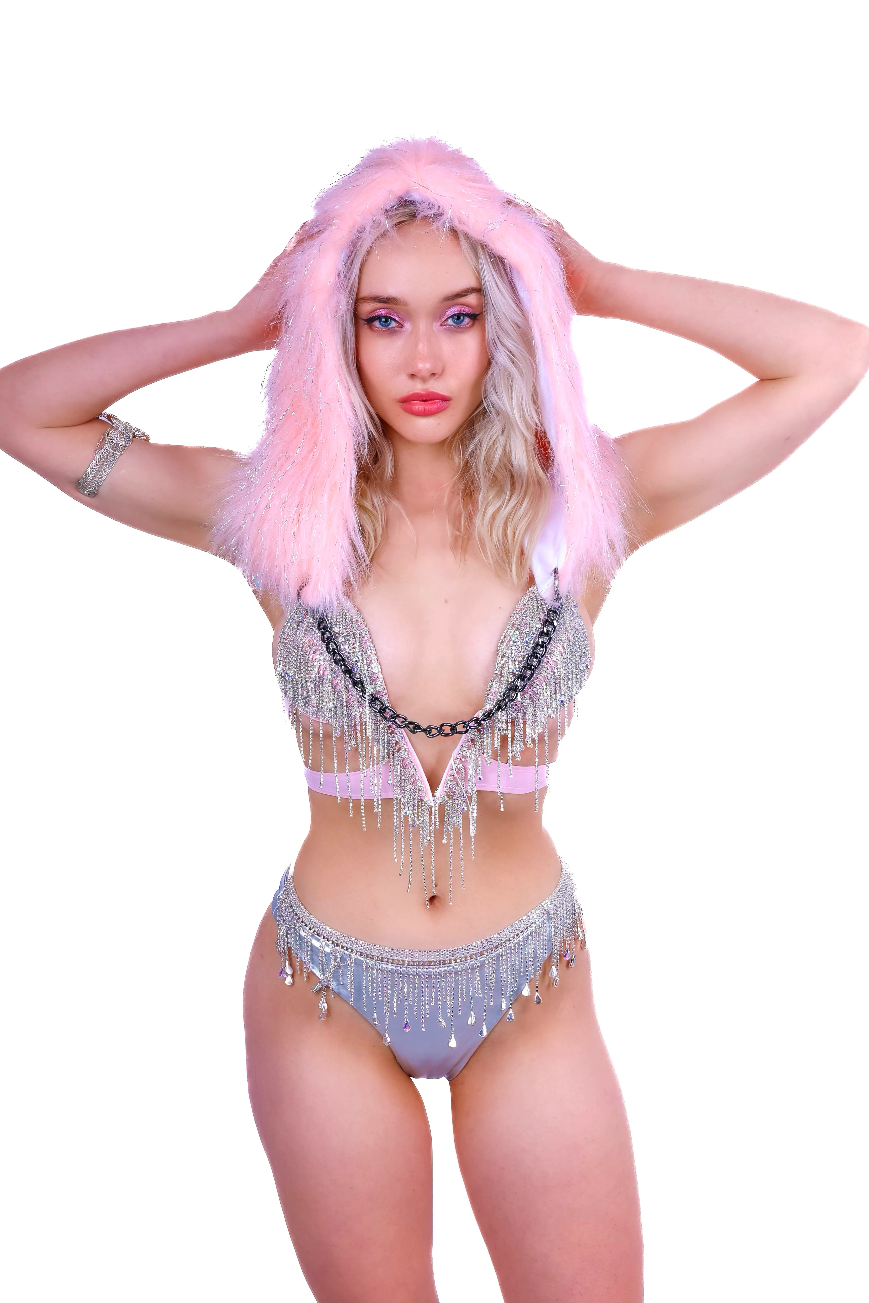 FULL OUTFIT- Pink Fuzzy Rhinestone Rebel (5 pcs) - Image 2
