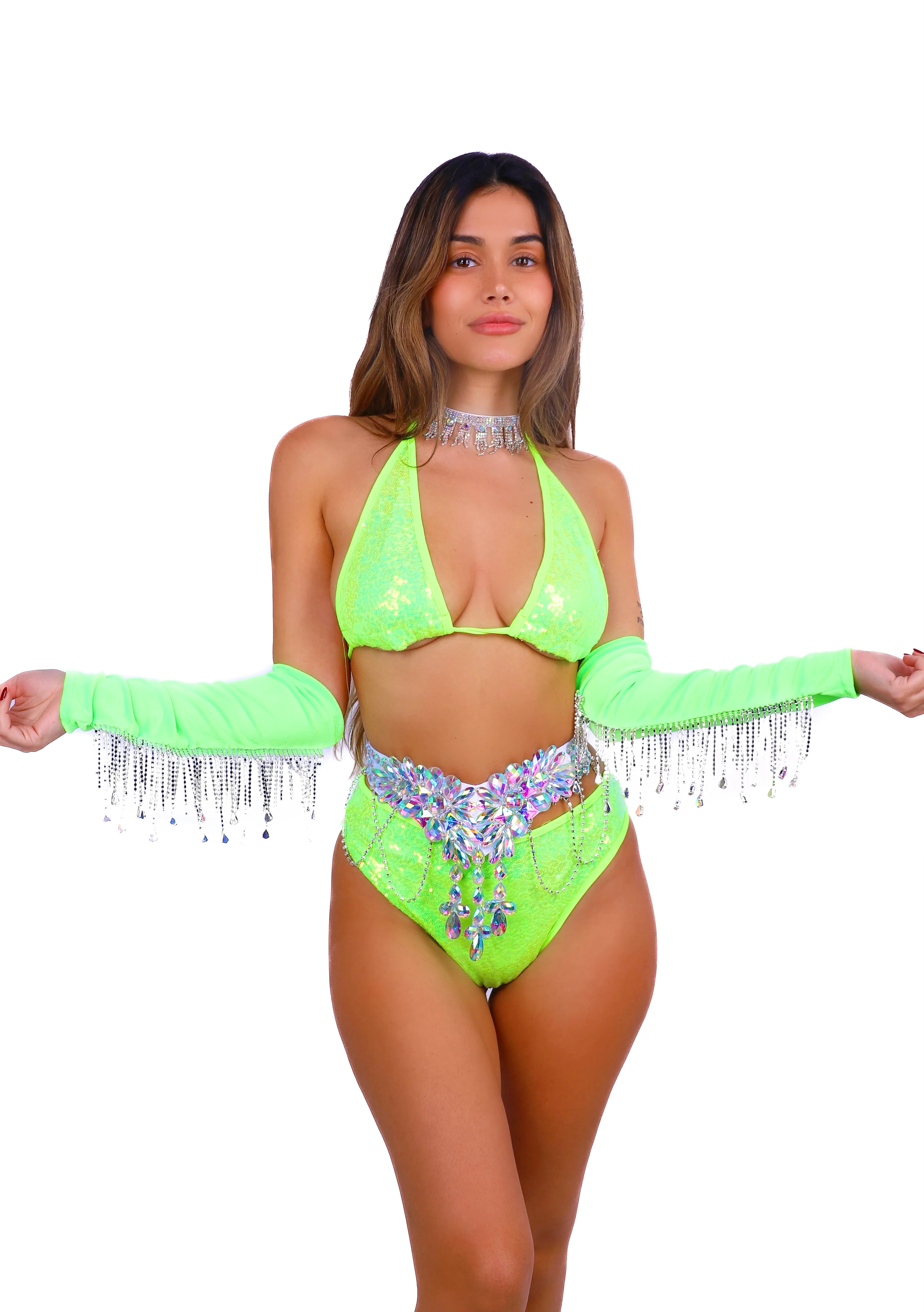 FULL OUTFIT- Neon Green Rhinestone Chic (5 pcs) - Image 3