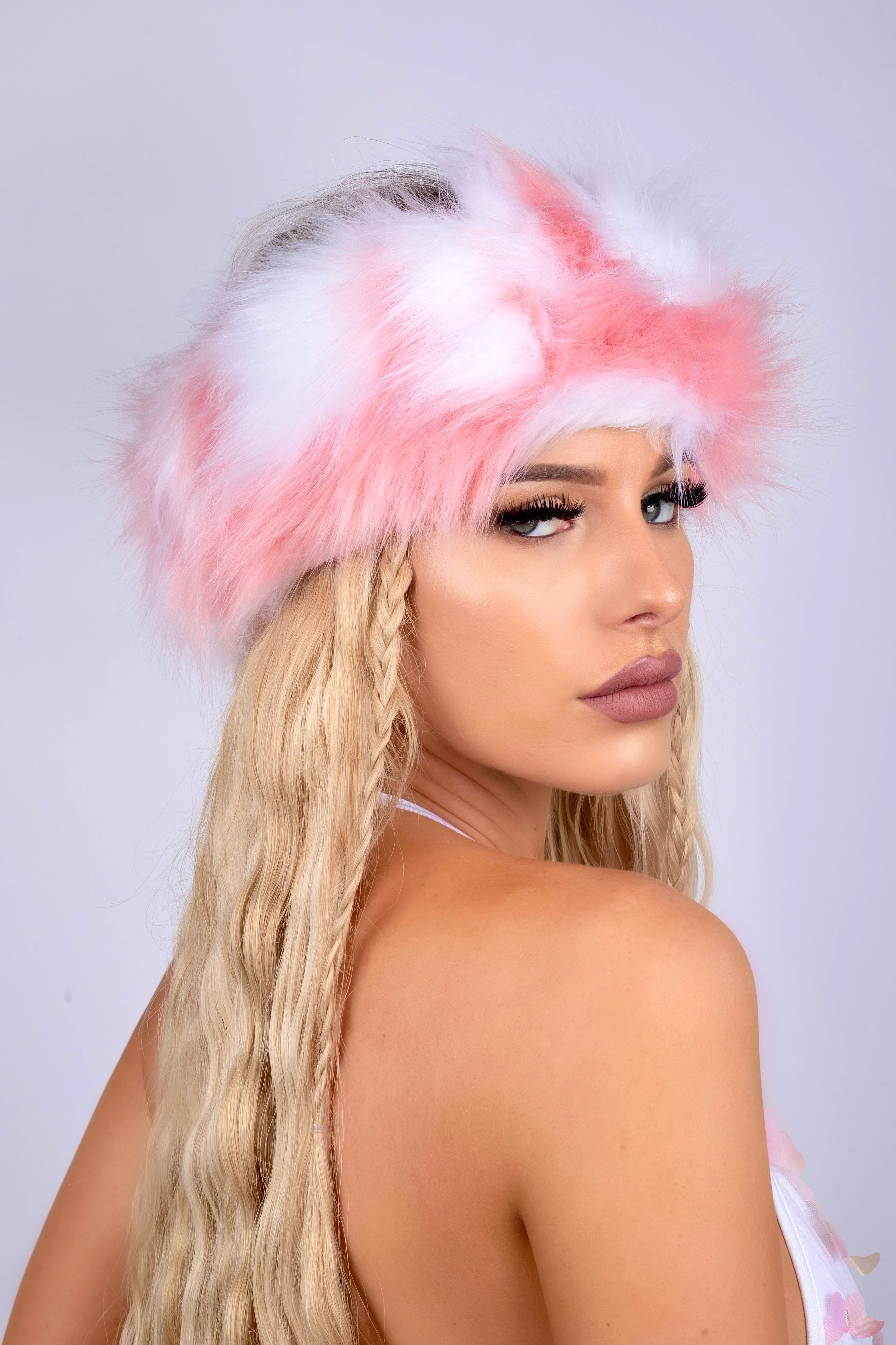 Fuzzy Pink/White Headband