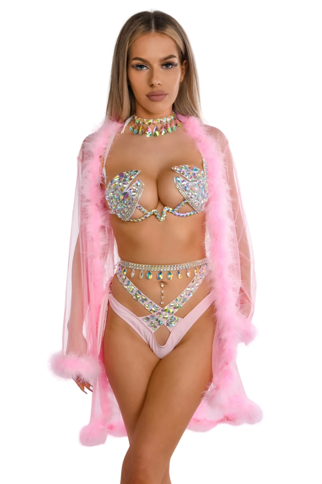 Fuzzy Kimono- Sheer Pink - Image 2