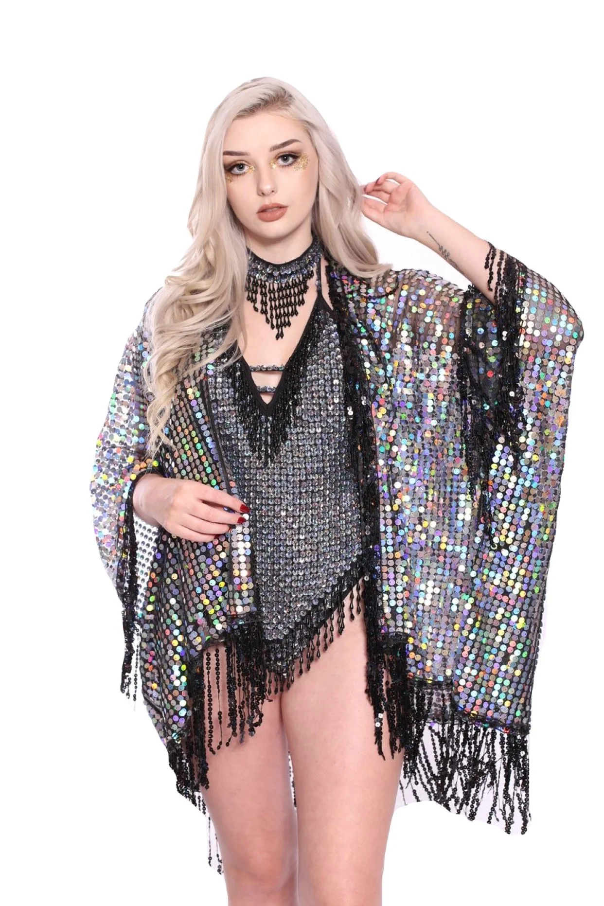 Disco Sequin Tassel Kimono - Holographic - Image 5