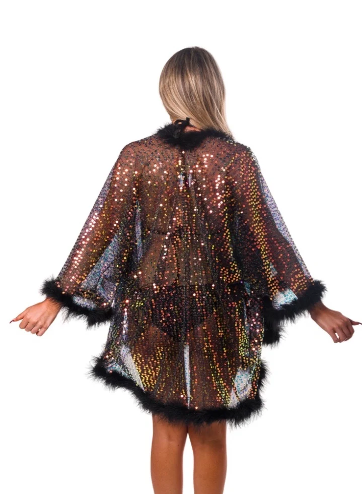 Fuzzy Sequin Kimono- Black Prism - Image 10